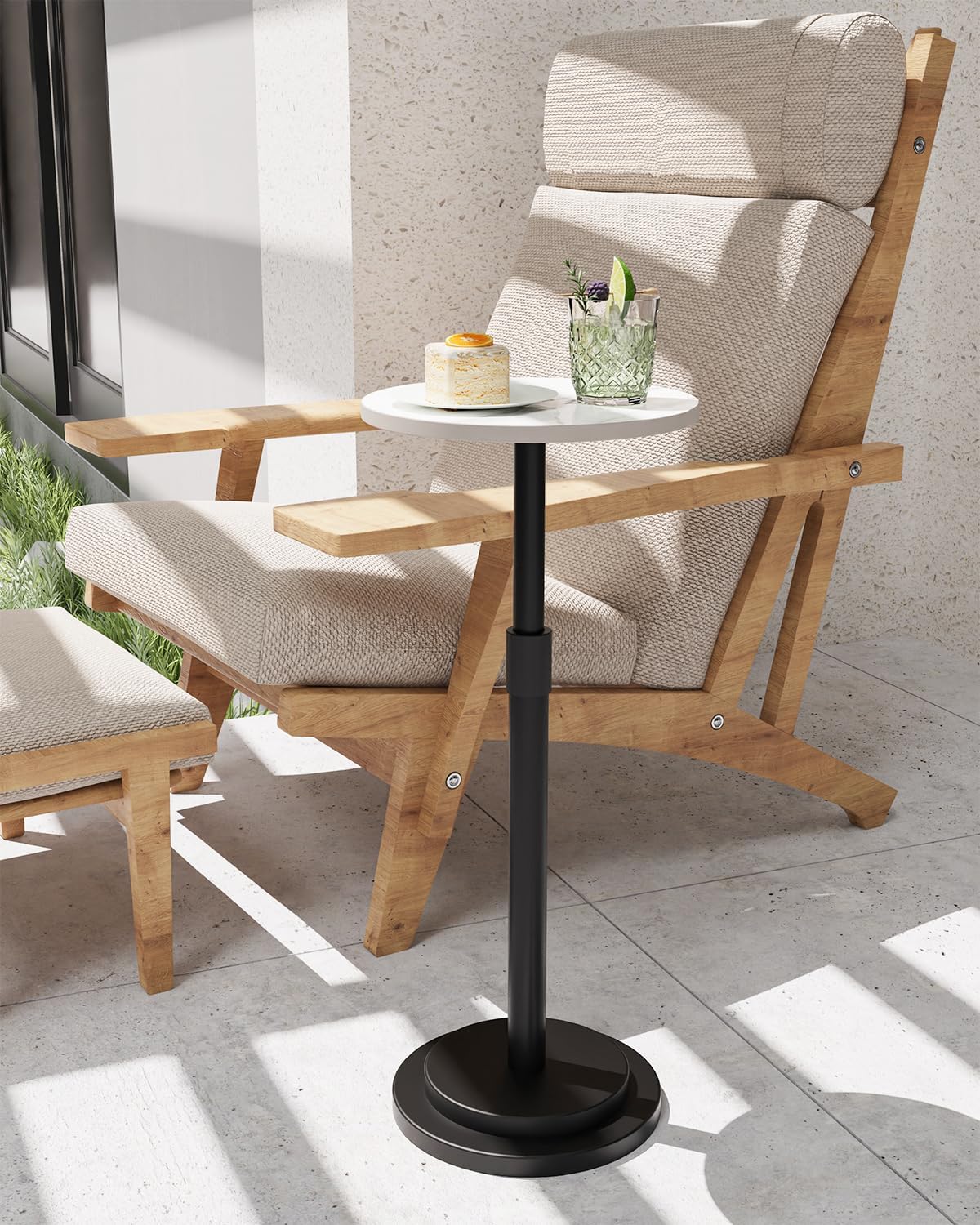 Height Adjustable Drink Table, Vintage Round Indoor Metal Plant Stand, for Small Spaces, Living Room, Bedroom, Cocktail, 1 Pack, White, GBZ001CW-1