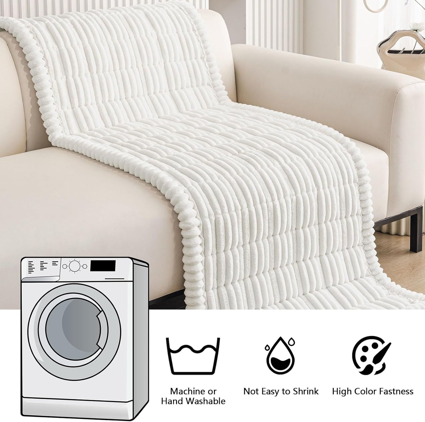 Smiry Couch Cover for Dogs Washable, Non Slip Fuzzy Pet Couch Covers for 3 Cushion Sofa Pet Friendly, Thick Soft Sofa Slipcovers Cushion Protector (White, 27.6" x 59")