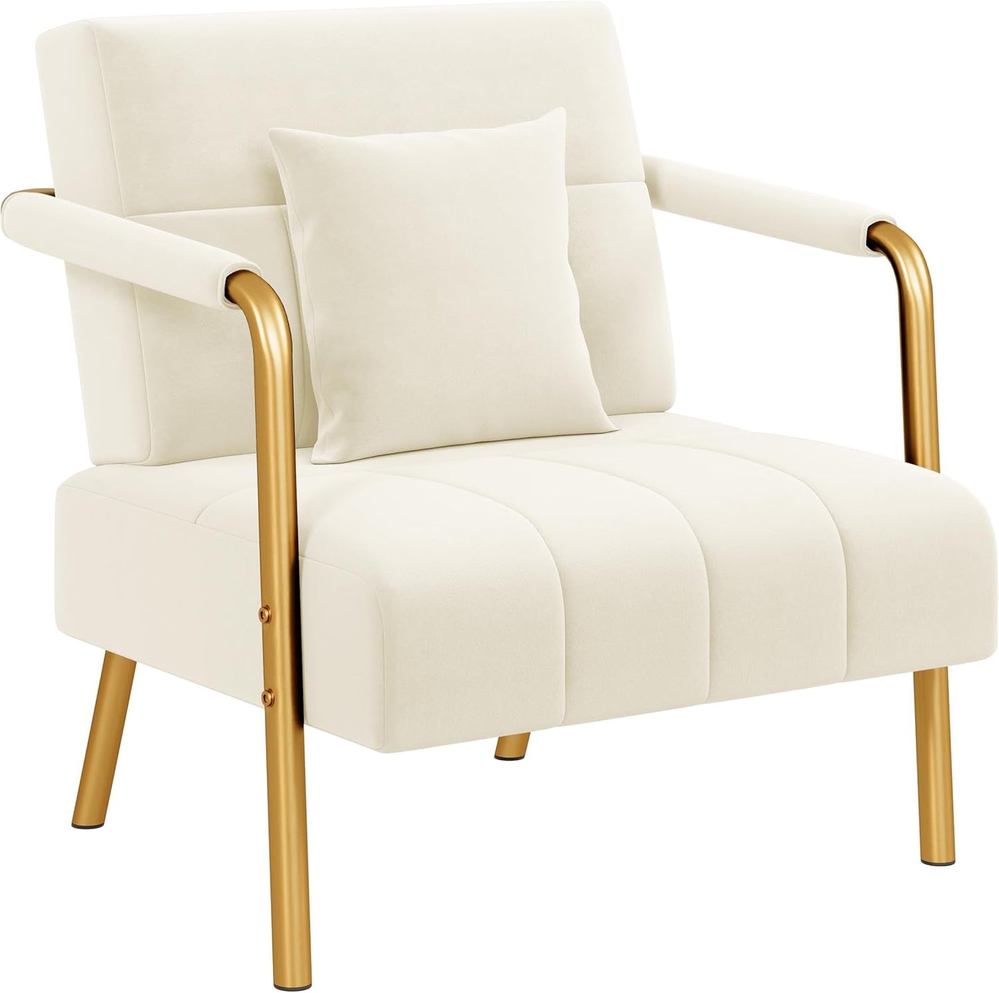 Yaheetech 30" W Modern Sofa Small Sofa Luxurious Velvet Fabric Couch with Gold-Tone Metal Arms and Legs for Living Room, Home Office, Studio Beige