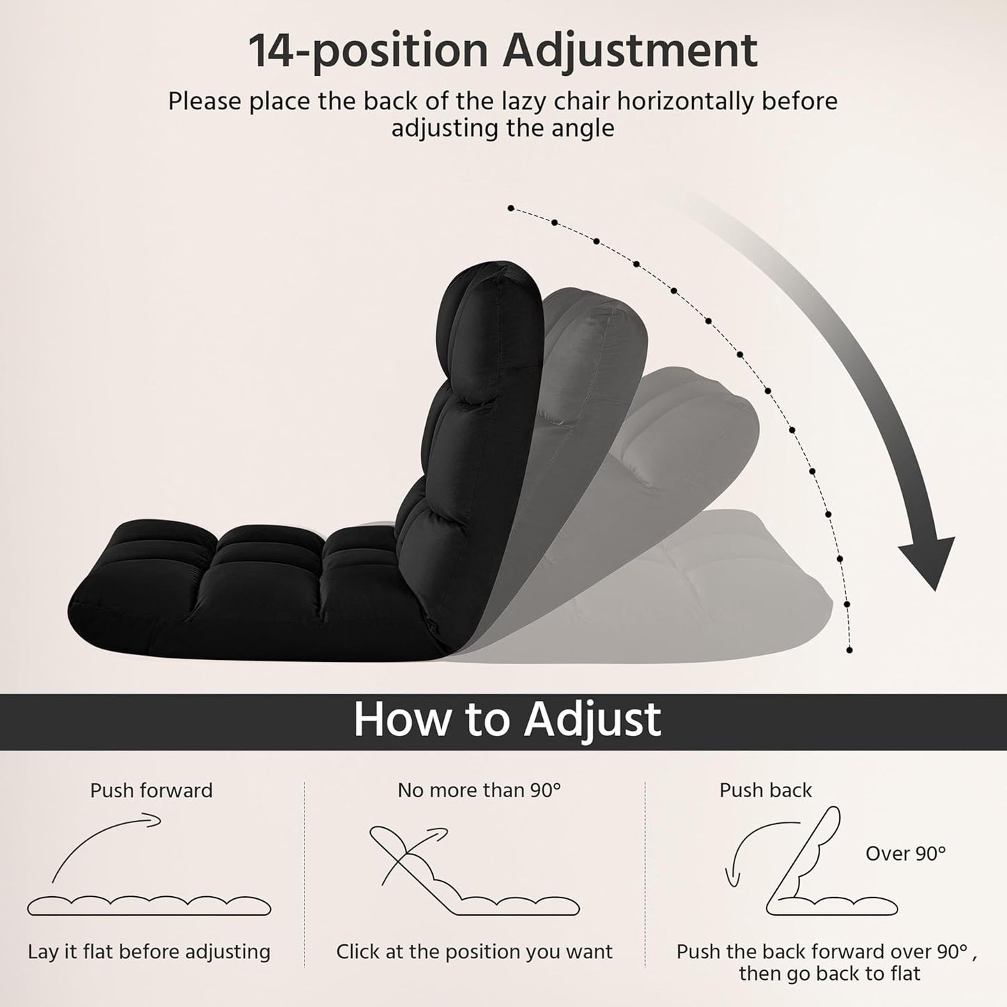 Yaheetech Floor Chair, Meditation Chair with Back Support Gaming Floor Lounger with 14 Adjustable Position for Adult, Black