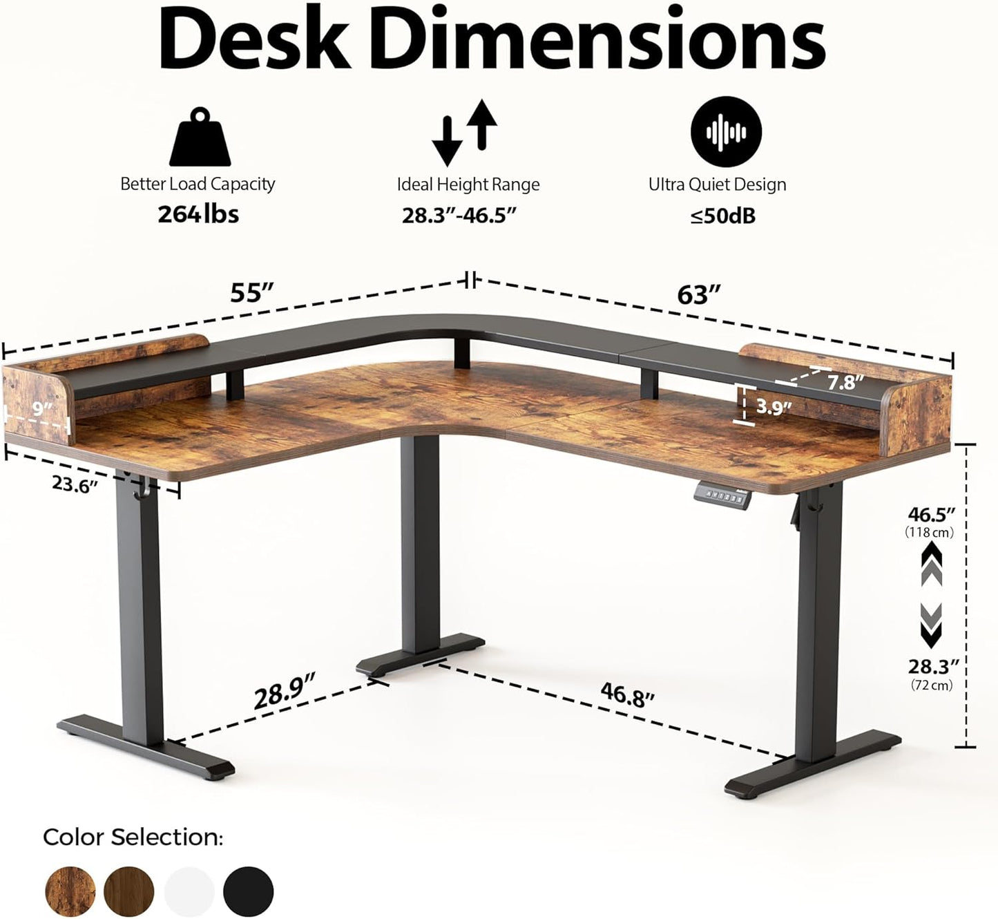 Agilestic L Shaped Standing Desk, Corner Desk with Monitor Shelf, Adjustable Height Gaming Table, Sit Stand Up Table, 63 x 55 Inch Home Office Computer Workstation, Splice Board, Rustic Brown