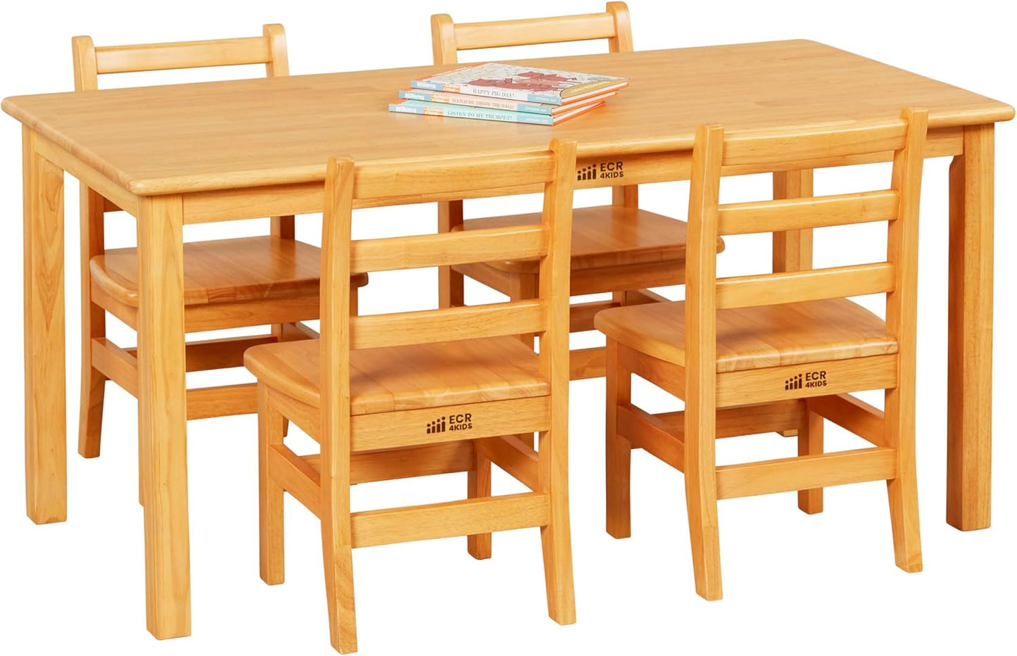 ECR4Kids 24in x 48in Rectangular Hardwood Table and Chair Set, 12in Seat Height, Kids Furniture, Honey