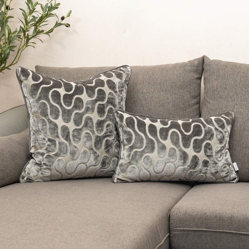 Yangest Silver Grey Throw Pillow Cover Wavy Cushion Cover Modern Zippered Rectangular Pillowcase for Sofa Couch Bedroom Living Room Home Decorative, 12x20 Inch