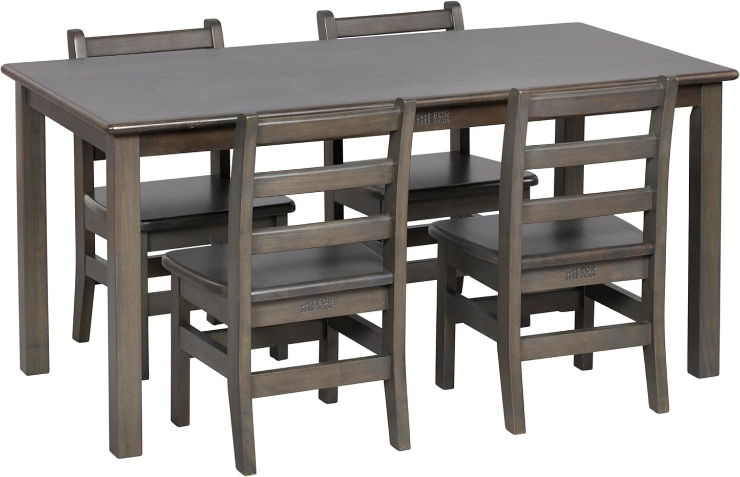 ECR4Kids 24in x 48in Rectangular Hardwood Table and Chair Set, 12in Seat Height, Kids Furniture, Grey Wash