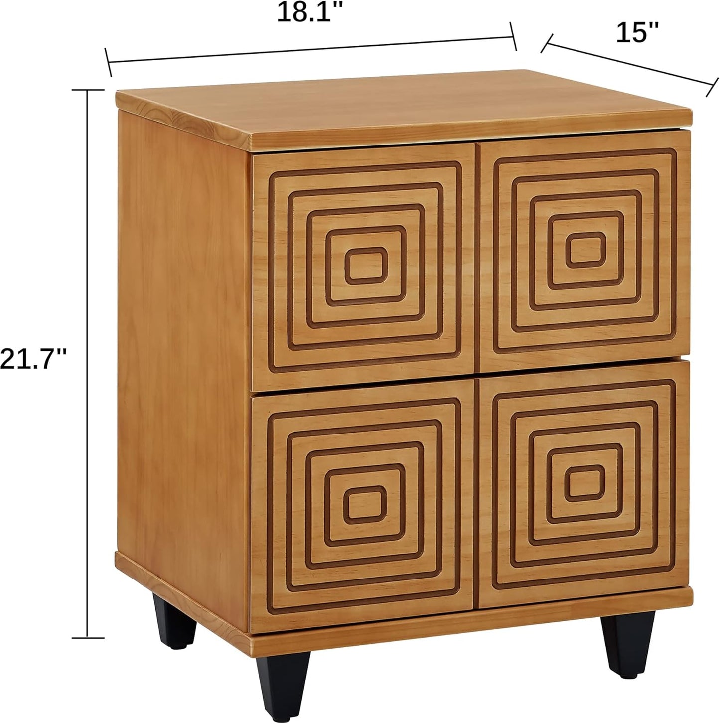 MUSEHOMEINC Wood Nightstand with 2 Drawer Storage, Modern Wood Bedside Table, Night Stand with Two Unique Geometric Details Drawers for Bedroom,Living Room