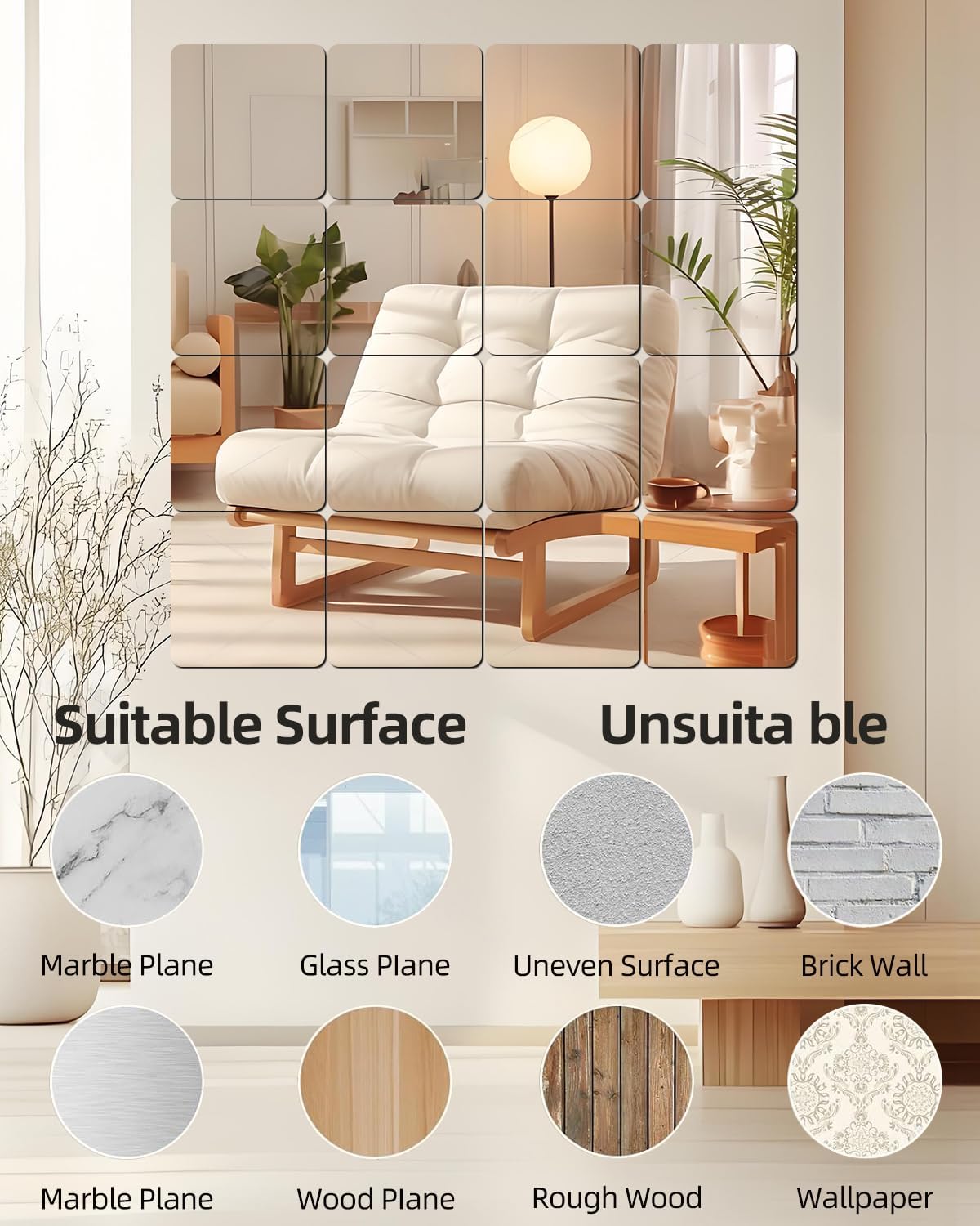 12" x 12" Glass Wall Mirror Tiles for Wall, Frameless Full Length Mirrors Wall Mounted for Home Gym Mirror Yoga Bedroom Dancing Studio Dressing Room (16PCS)