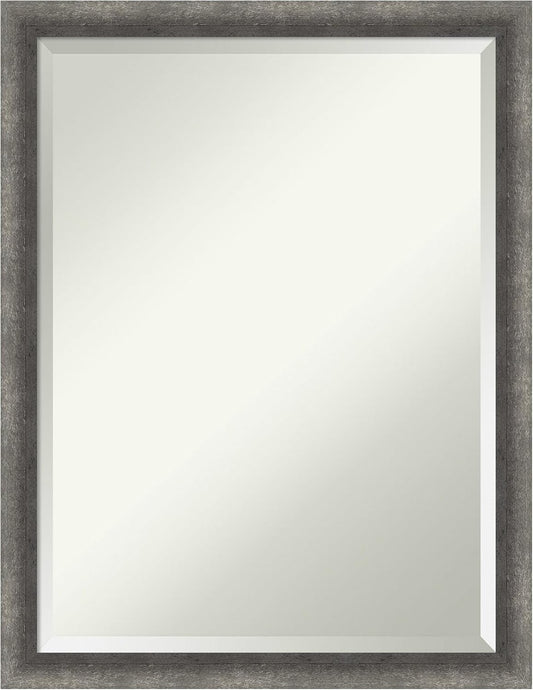 Amanti Art Grey Wall Mirror 26x20 Burnished Concrete Narrow Rectangle Bathroom Mirror for Wall Decor Living Room, Medium Modern Contemporary Wood Frame, Hangs Horizonally and Vertically, Bathroom