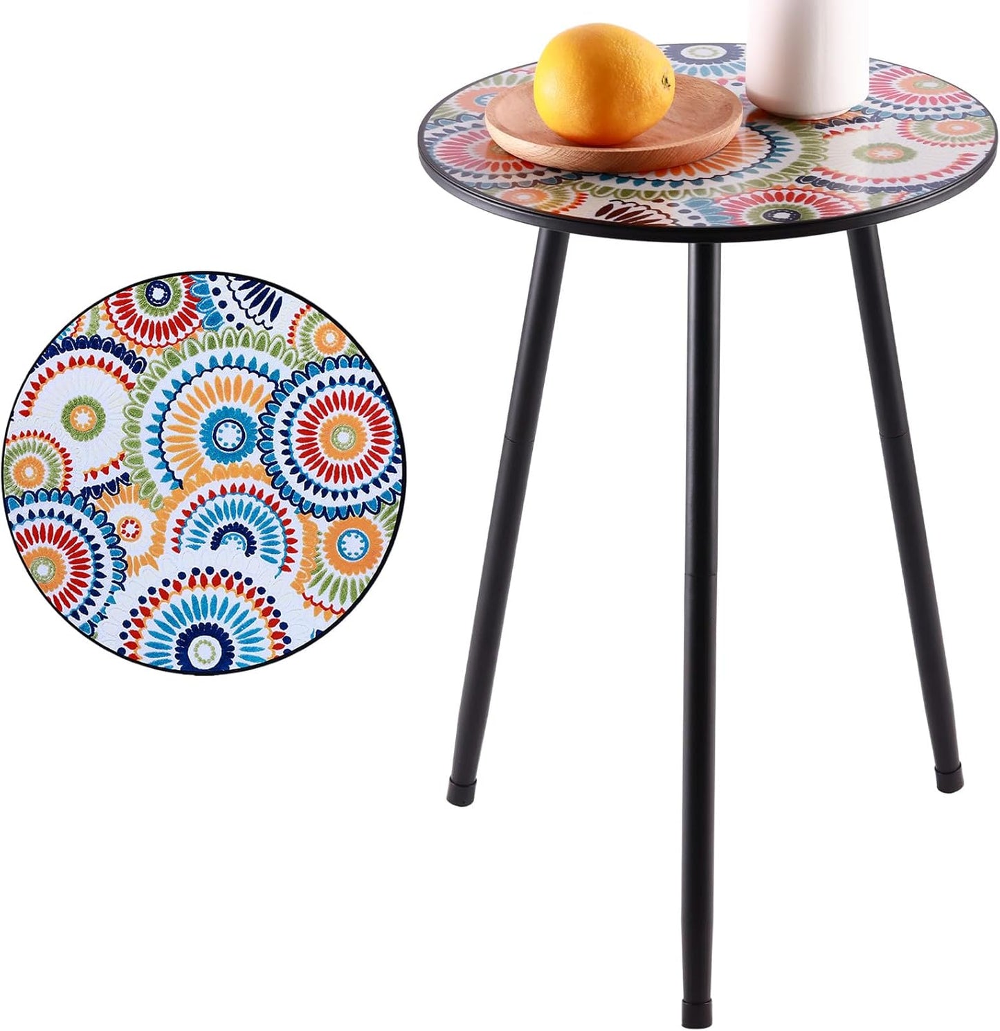 1 Pack Metal Mosaic Round Side Table 13.4" Small End Corner Tables for Patio Round Accent Garden Table for Small Spaces for Garden, Balcony, Plant Stand Indoor Outdoor