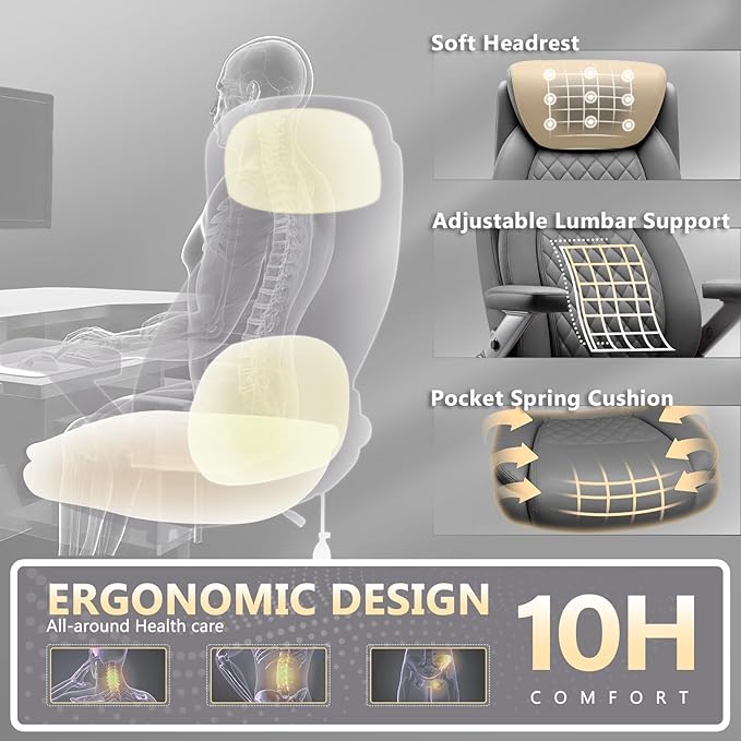 650LBS Large Heavy Duty Office Chair with 5D Flip Arms,Comfy Big and Tall Executive Office Desk Chair with Pocket Spring Cushion,High Back Computer Chair with Lumbar Support,Dual Rubber Wheel