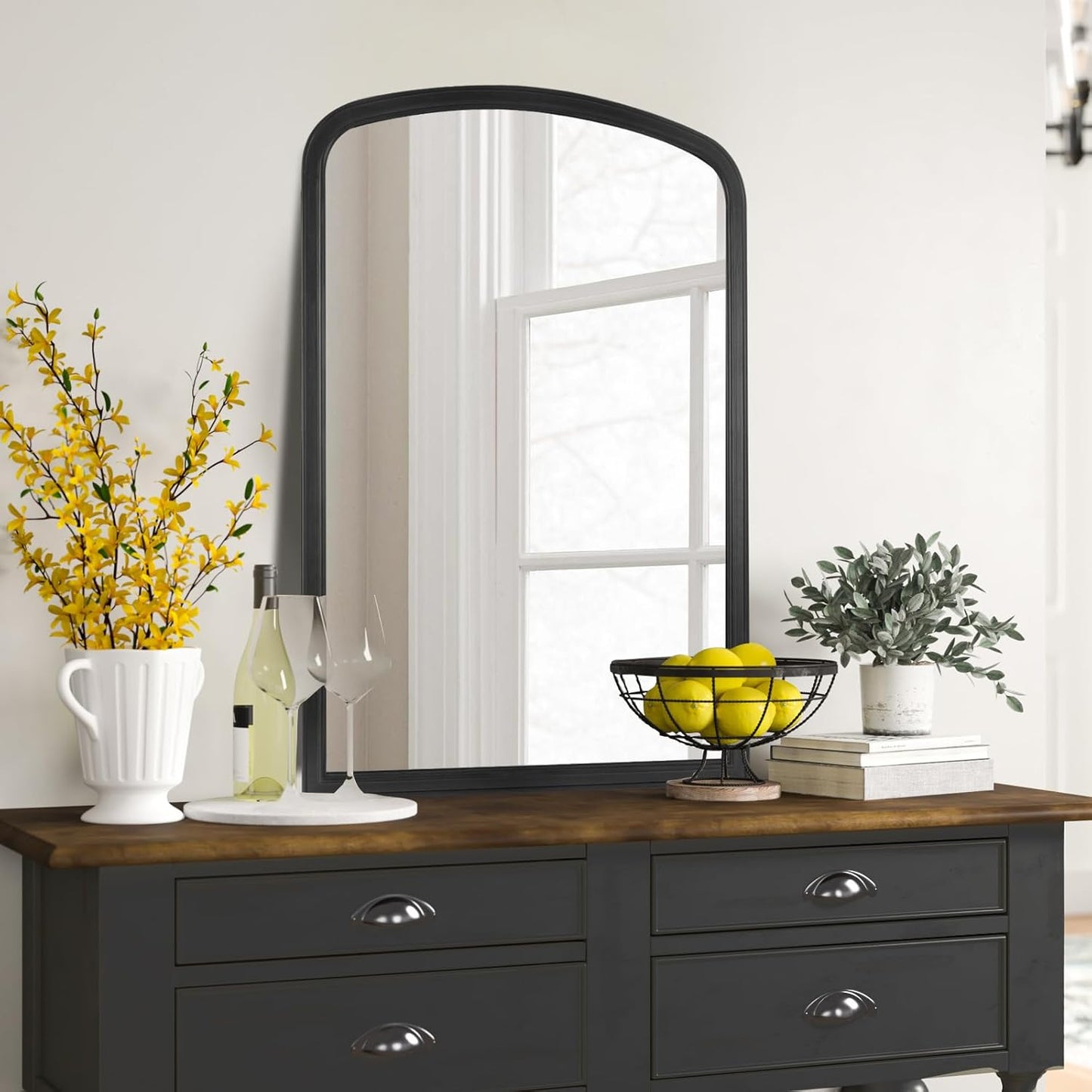 HOMECOOKIN Wood Arched Mirror for Bathroom, 24" x 36" Farmhouse Rustic Arched Wall Mirror Wood Framed Vanity Mirror for Home Decor Entryway Living Room (Black)