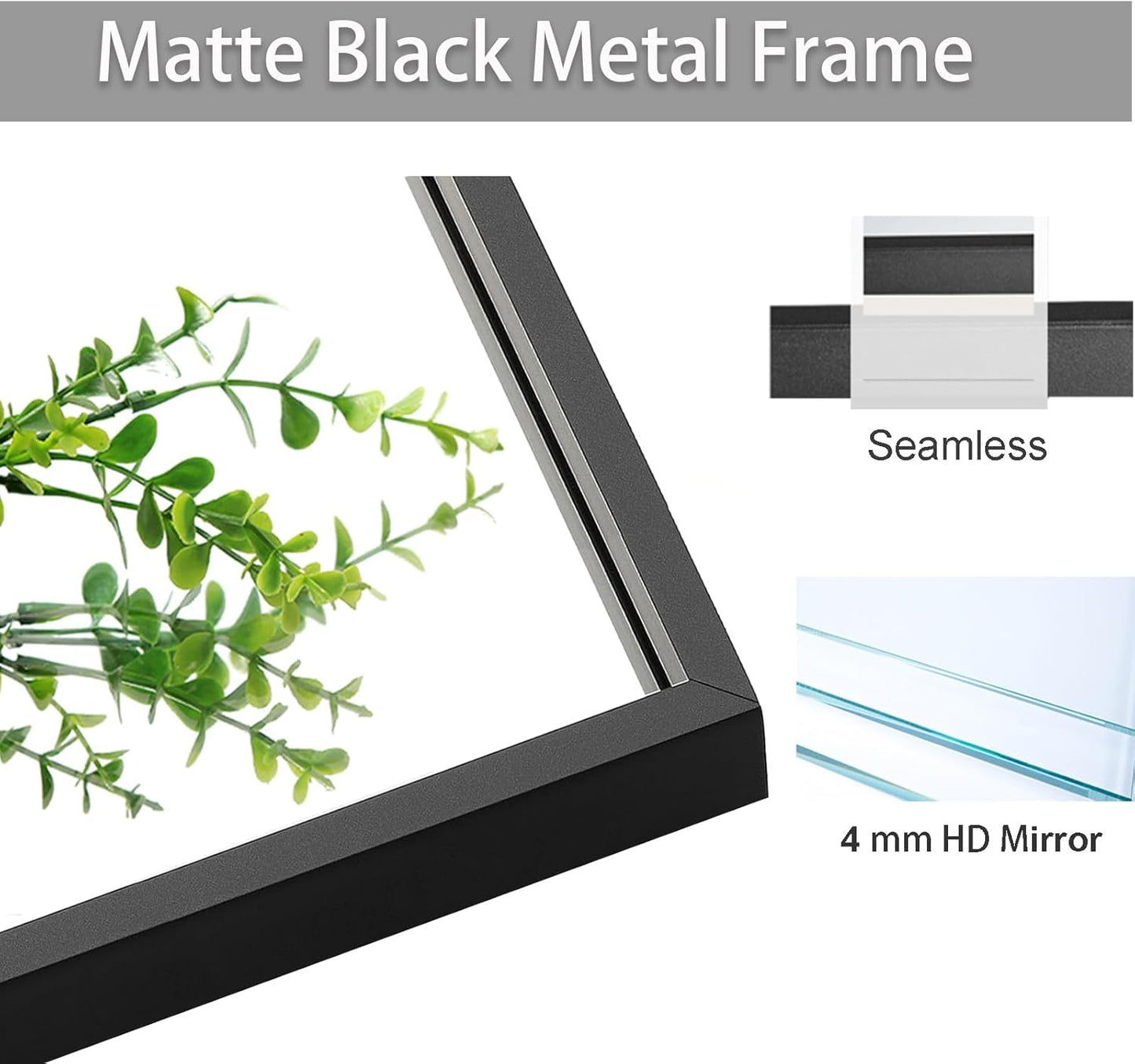 Wall Mirror 32x48, Rectangle Bathroom Mirror 32 x 48 inch, Black Metal Wall Mirror, Large Vanity Mirror 32 by 48 Modern Wall Mounted Mirrors for Hallway, Living Room, Bedroom