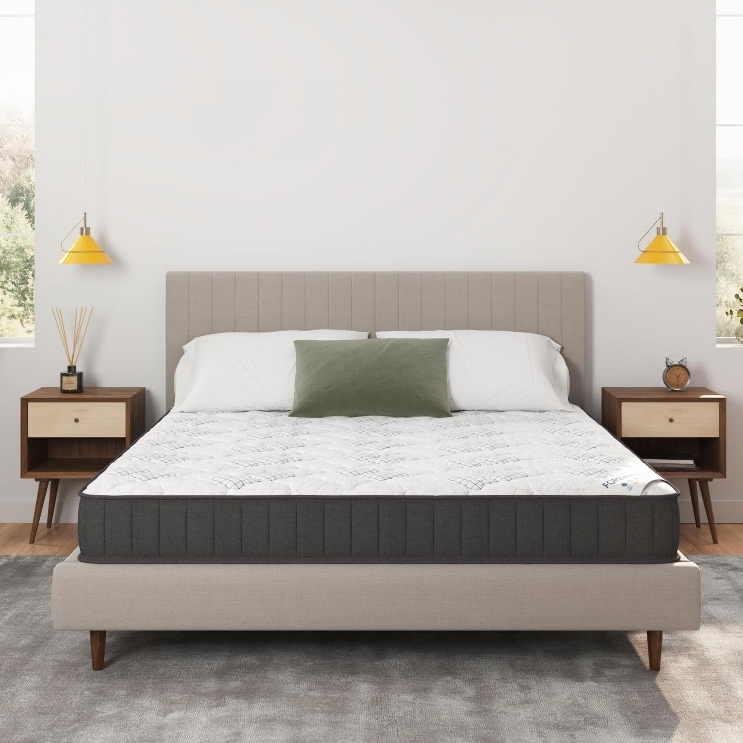 Ottomanson Queen 9" Hybrid Mattress - Rock Hard Feel - Made in USA - Individually Pocketed Coils & CertiPUR-US Foam - Fiberglass-Free - Bed in a Box