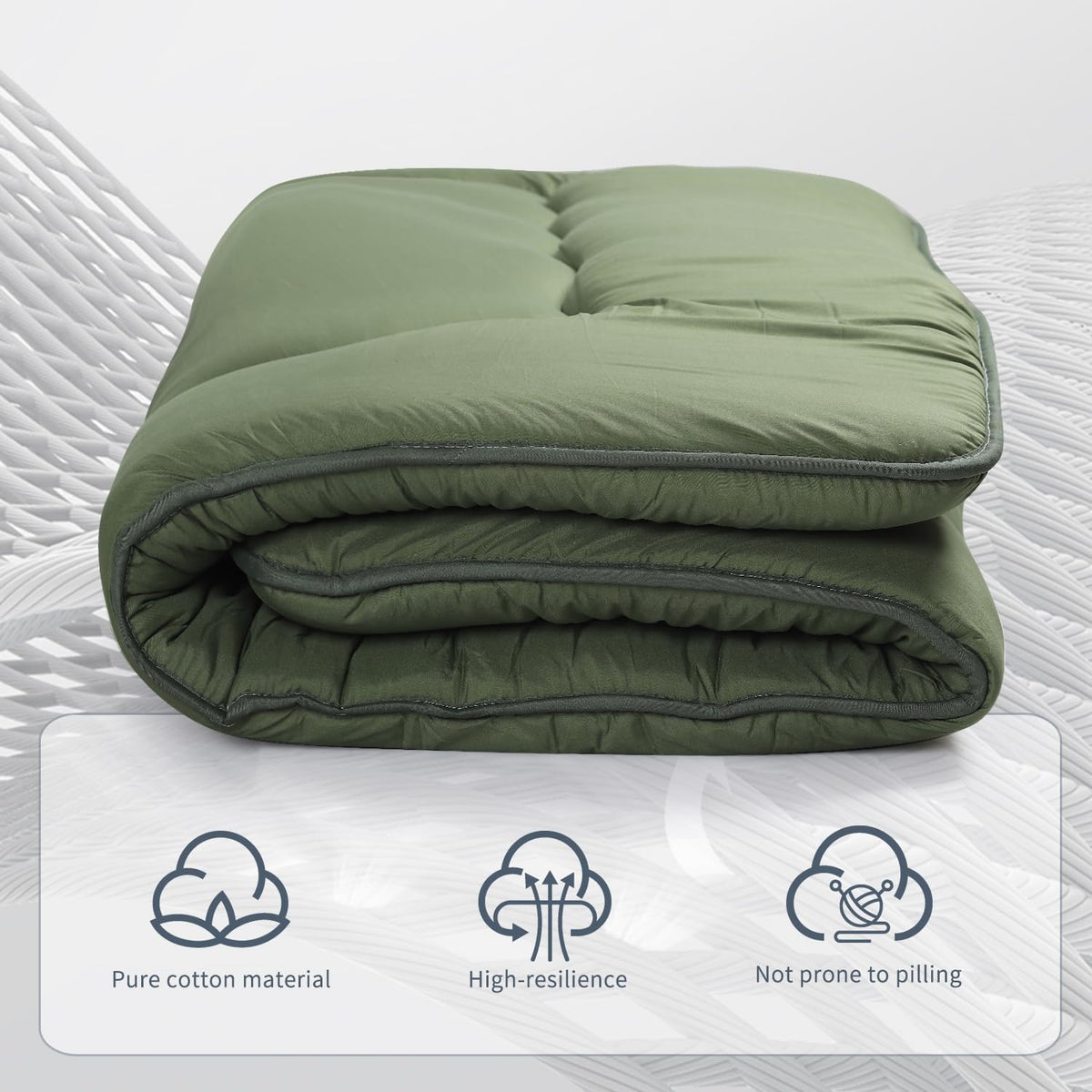 Japanese Floor Mattress,Roll Up Memory Foam Tatami Mat Easy to Store and Portable,Futon Mattress Suitable for Camping and Guest Room (Green, Full (80" X 47"))