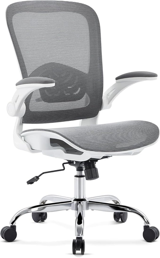 Office Chair Mesh Seat,Ergonomic Mesh Desk Chair with Adjustable Lumbar Support,Computer Chair with Flip-up Armrests, Rolling Executive Chairs, Home Office Chair(Grey)