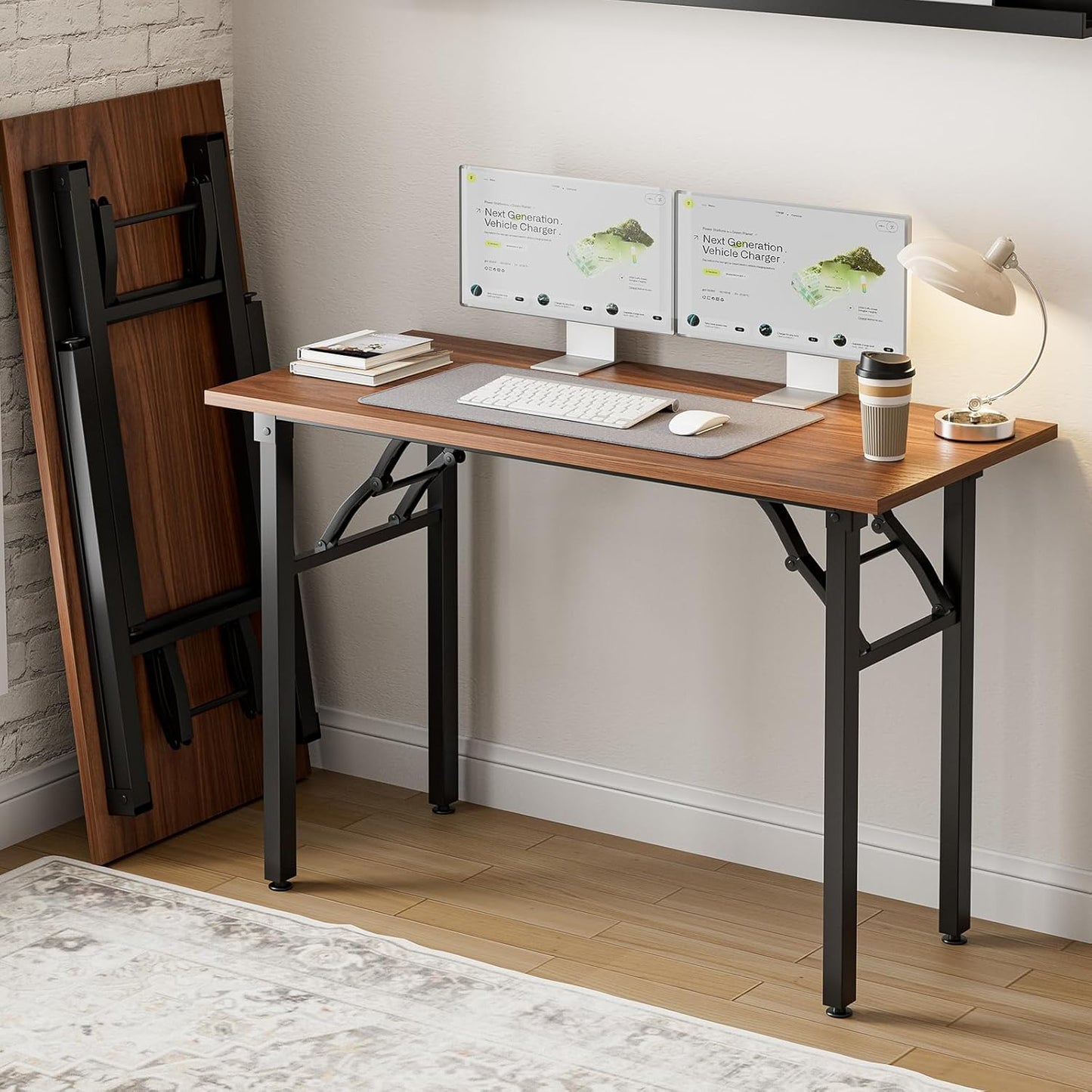 Frylr Small Folding Computer Desk – Portable 43.3 Inch Foldable Laptop Table, Collapsible and Compact for Easy and Fast Setup, Lightweight for Small Spaces, Home Craft and Study Use, Dark Walnut