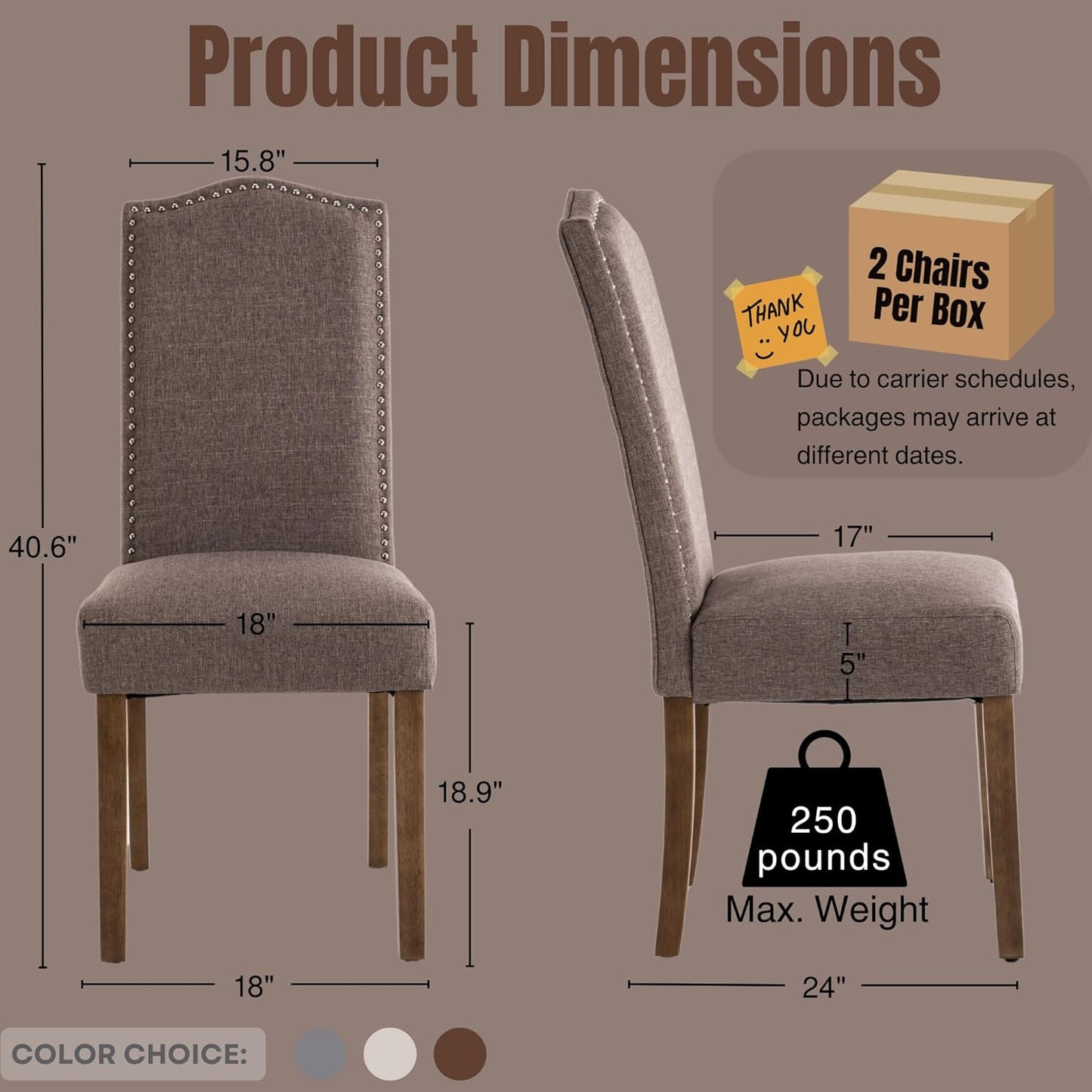 Stylish Upholstered Parsons Dining Chair Kitchen with Silver Nailhead Trim and Sturdy Solid Wood Legs
