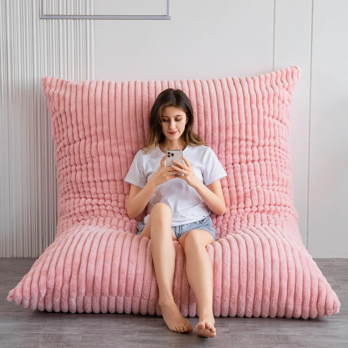 BYBYME 3 in 1 Bean Bag Chairs, Bean Bag Bed for Adults High-Density Foam Filling, Convertible Sofa Bed Faux Fur, Giant Bean Bag Chairs for Adults