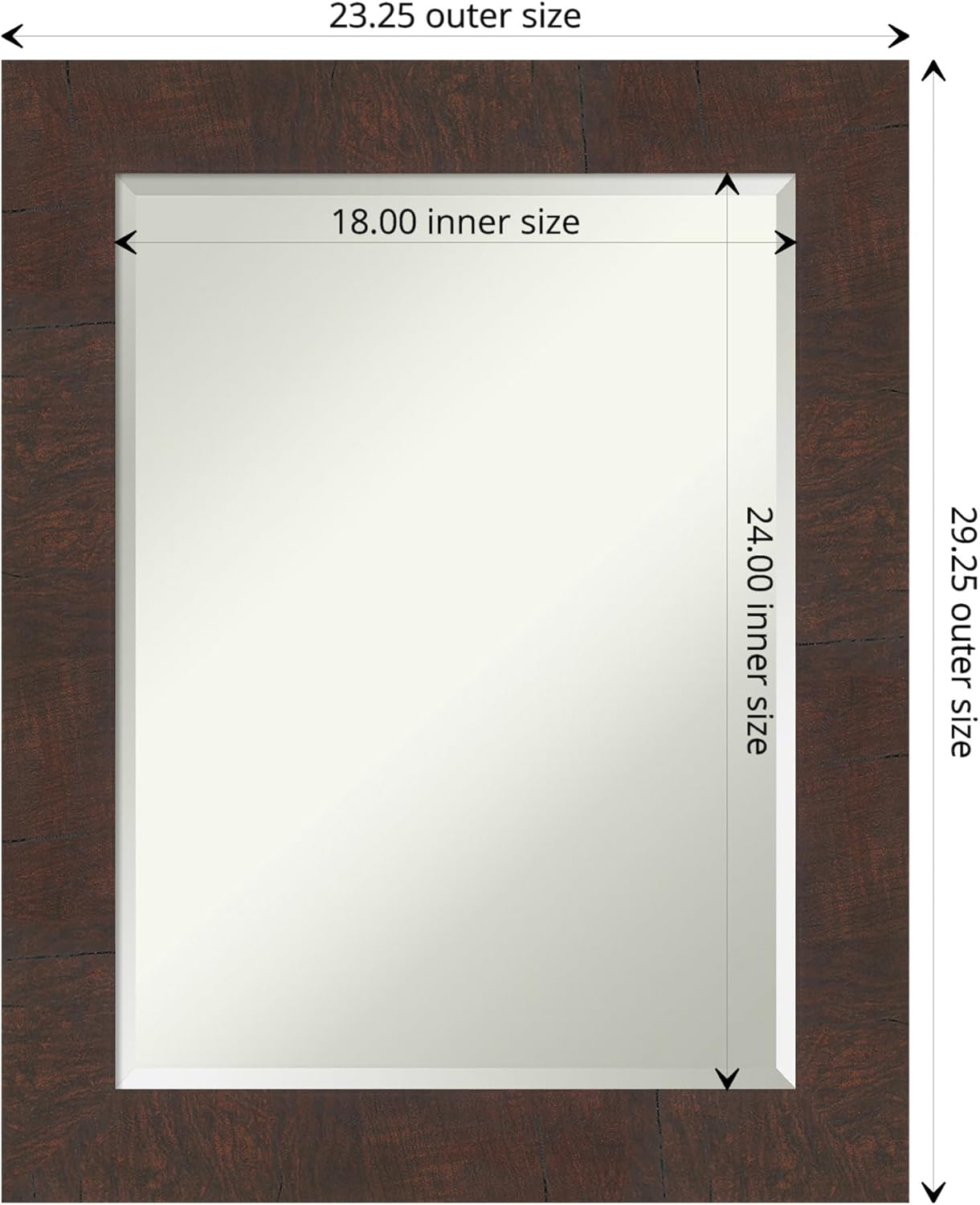 Amanti Art Brown Wall Mirror 29x23 Wildwood Brown Rectangle Bathroom Mirror for Wall Decor Living Room, Medium Rustic Farmhouse Frame, Hangs Horizonally and Vertically, Bathroom Decor, Beveled Edge
