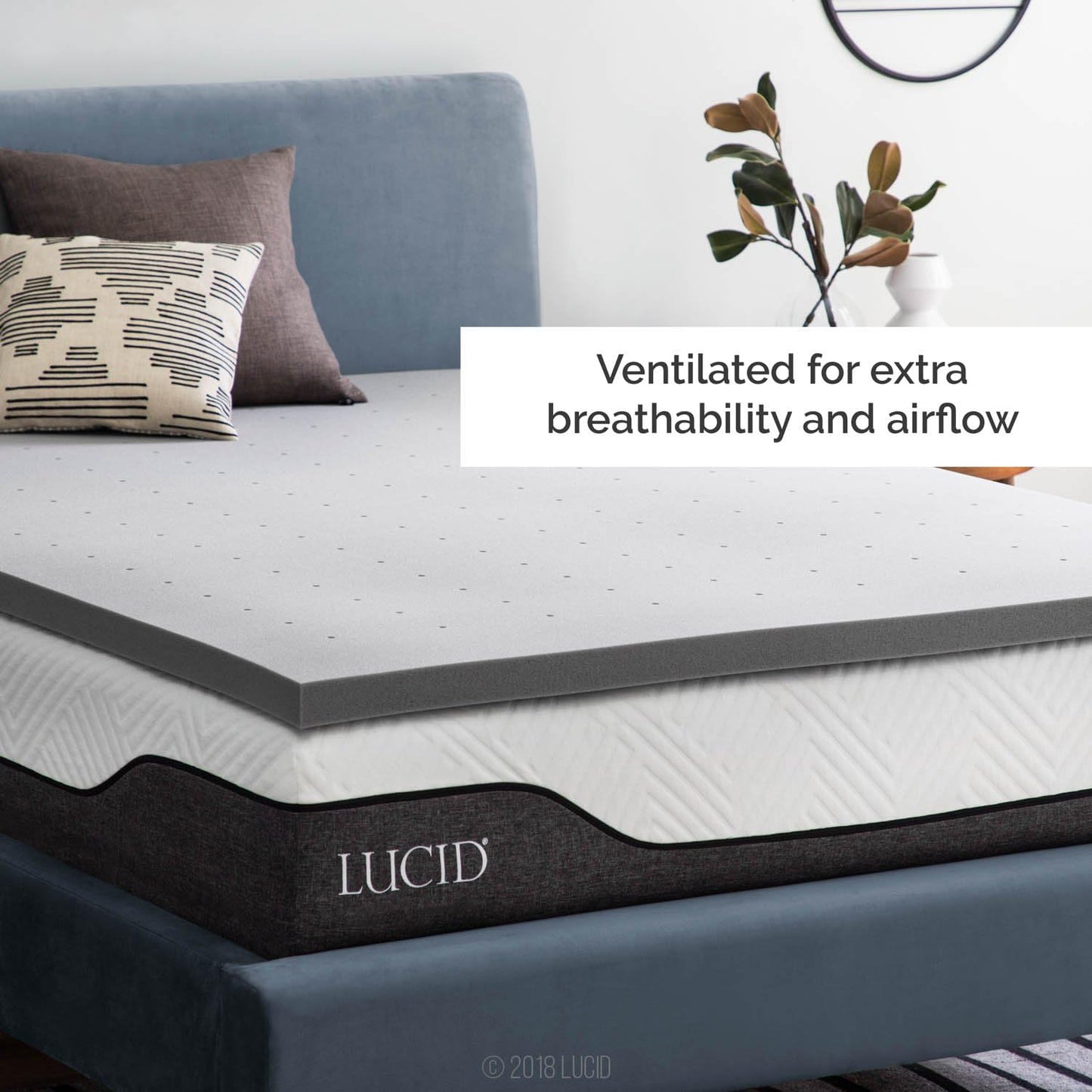 Lucid 2 Inch Ventilated Bamboo Charcoal Memory Foam Mattress Topper - Twin XL Mattress Topper