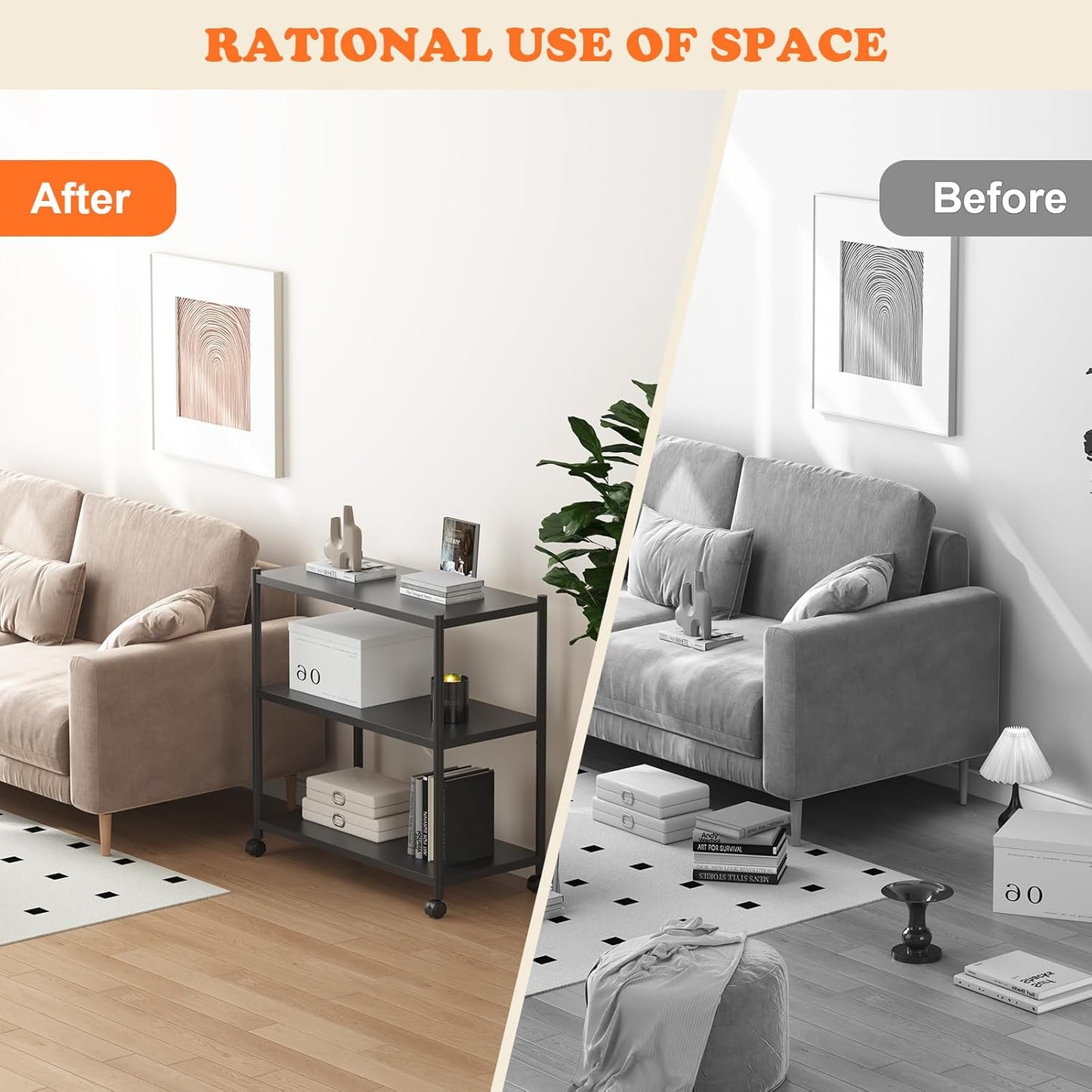 ZZL 3 Tier Small Bookshelf 31.49" Width,Metal Bookcase w/Wheels,Industrial Book Shelves for Home Office,Bedroom,School,Living Room(Black)