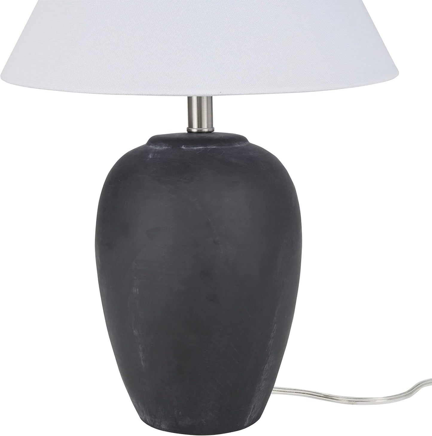Nourison Home 23" Black Vintage Distressed Ceramic Pot Table Lamp for Bedroom, Living Room, End Table, with White Conical Empire Shade