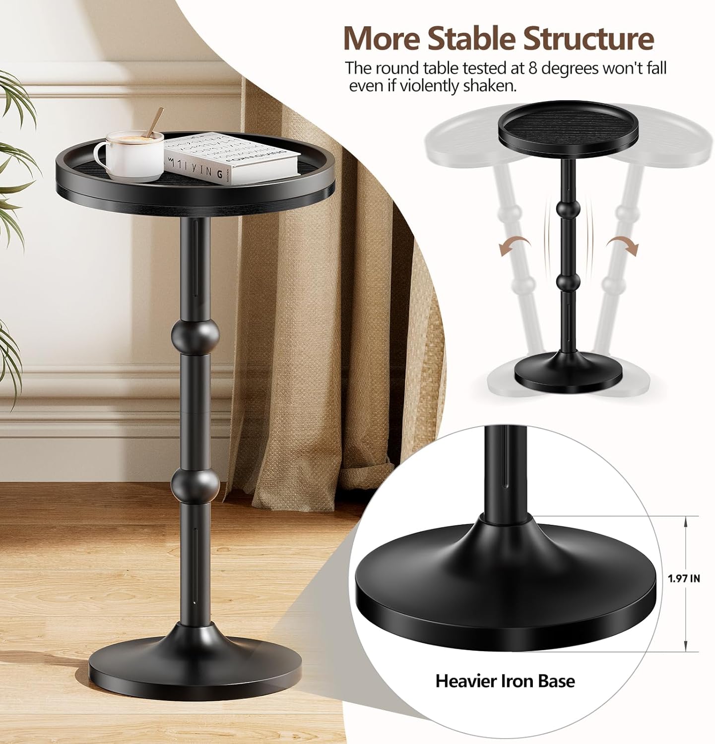 Small Round Side Table, Coffee Drink Table for Small Spaces, Modern Night Stand with Metal Leg, Weighted Iron Base Pedestal Round End Tables for Living Room, Bedroom, Narrow Corners,Sofa Couch