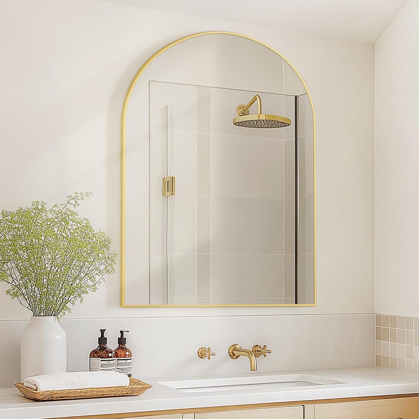 Arched Wall Mirror for Bathroom,Mirrors for Wall,24''x36'',Vanity Mirror for Bedroom Dresser, Entryway, Living Room, Metal Frame (36''x24'',Gold)