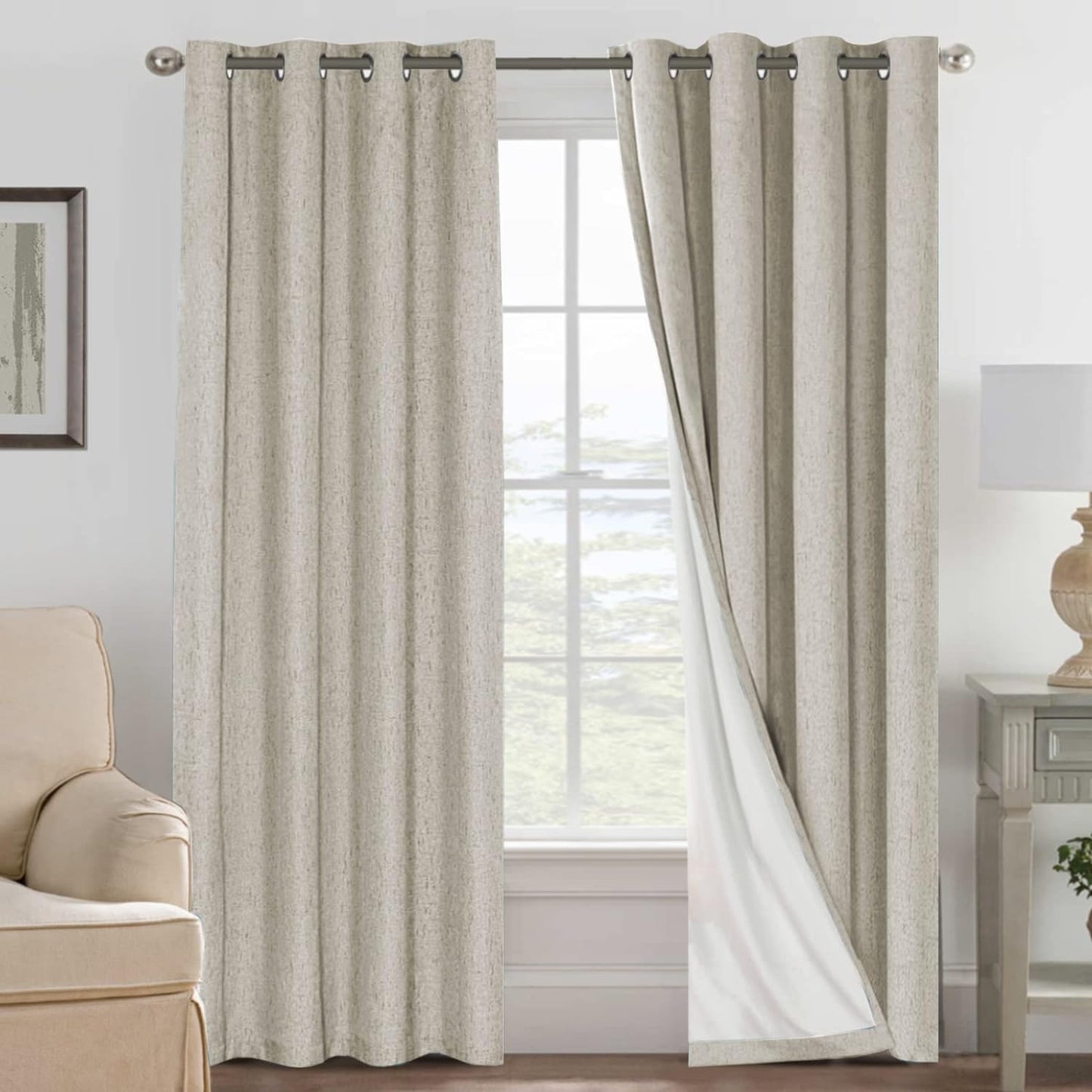 H.VERSAILTEX 100% Blackout Curtains for Bedroom Thermal Insulated Linen Textured Curtains Heat and Full Light Blocking Drapes Living Room Curtains 2 Panel Sets, Cobblestone, 52x84 Inch