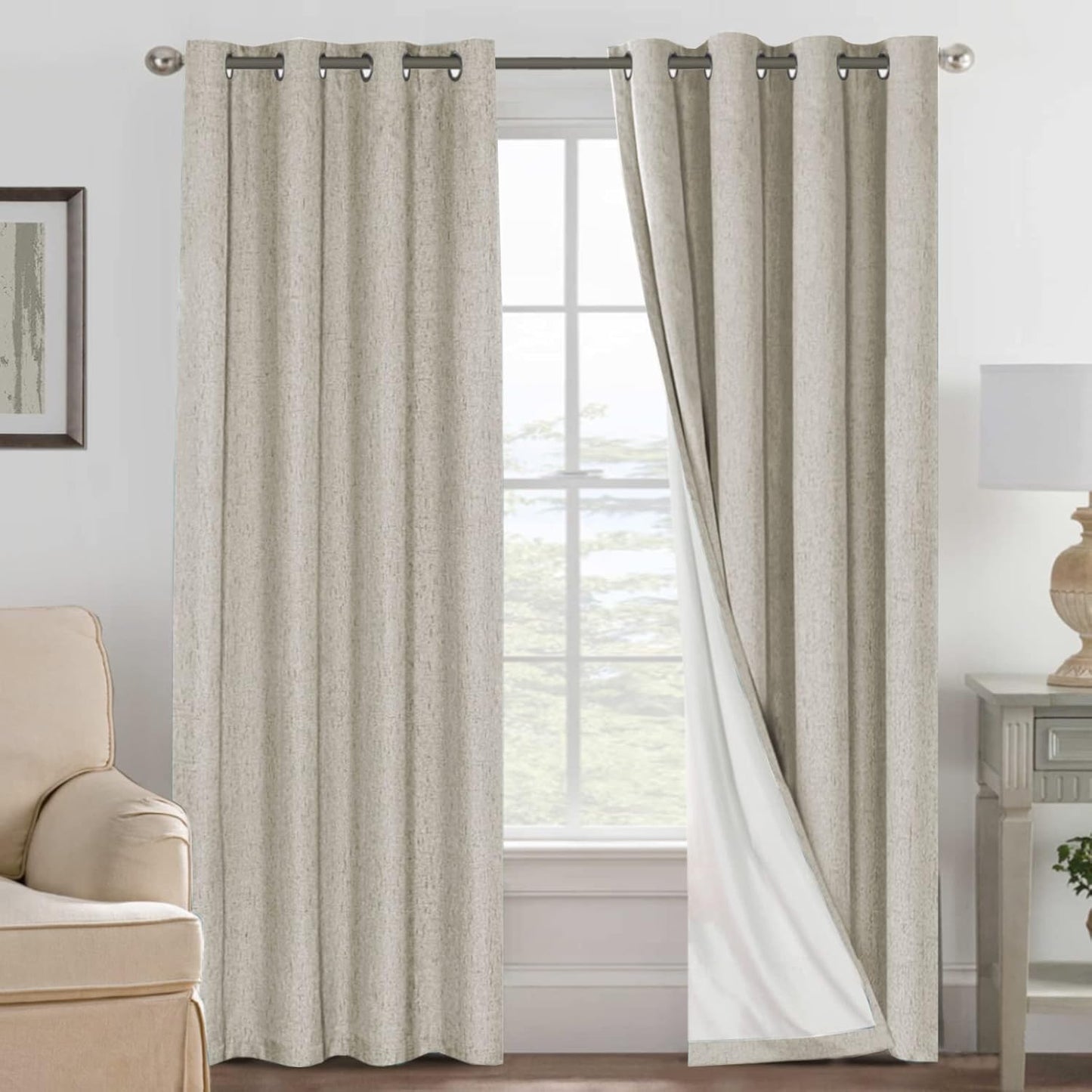 H.VERSAILTEX 100% Blackout Curtains for Bedroom Thermal Insulated Linen Textured Curtains Heat and Full Light Blocking Drapes Living Room Curtains 2 Panel Sets, Cobblestone, 52x108 Inch