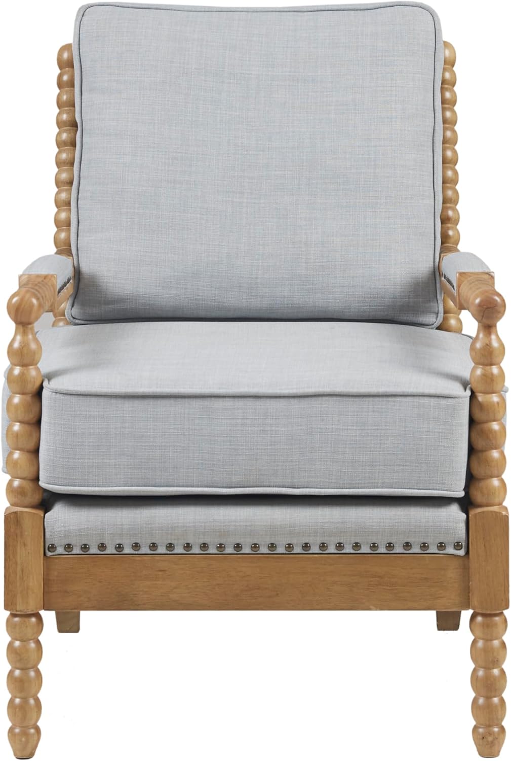 Madison Park Donohue Midcentury Modern Accent Chairs Padded Solid Wood Armrest and Frame Oakwood Finish, Upholstered Seat, Bedroom, Family or Living Room, 25.5" W x 32" D x 35.75" H, Light Blue