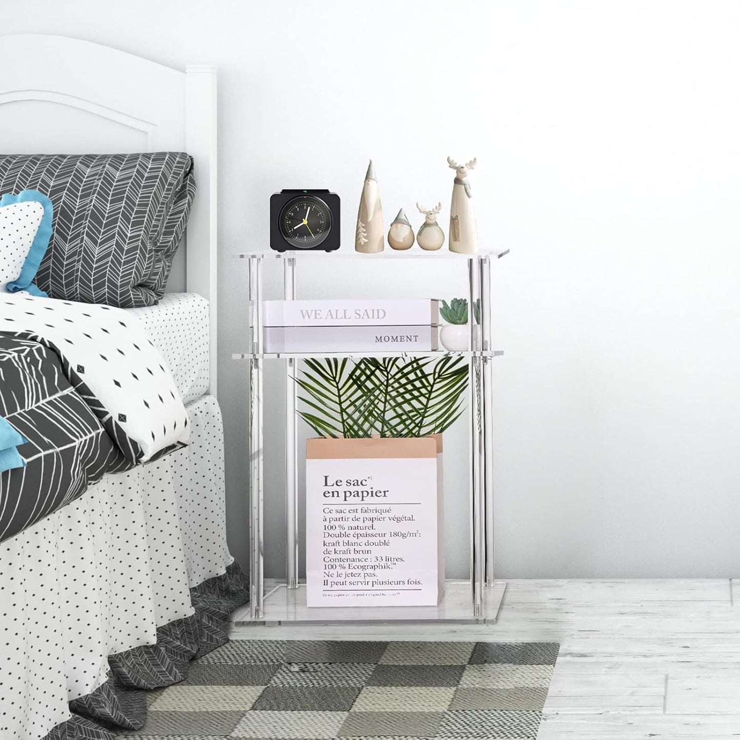 HMYHUM Clear Acrylic End Table, 3-Tier Side Table/Nightstand, 15.7" L x 11.8" W x 23.4" H