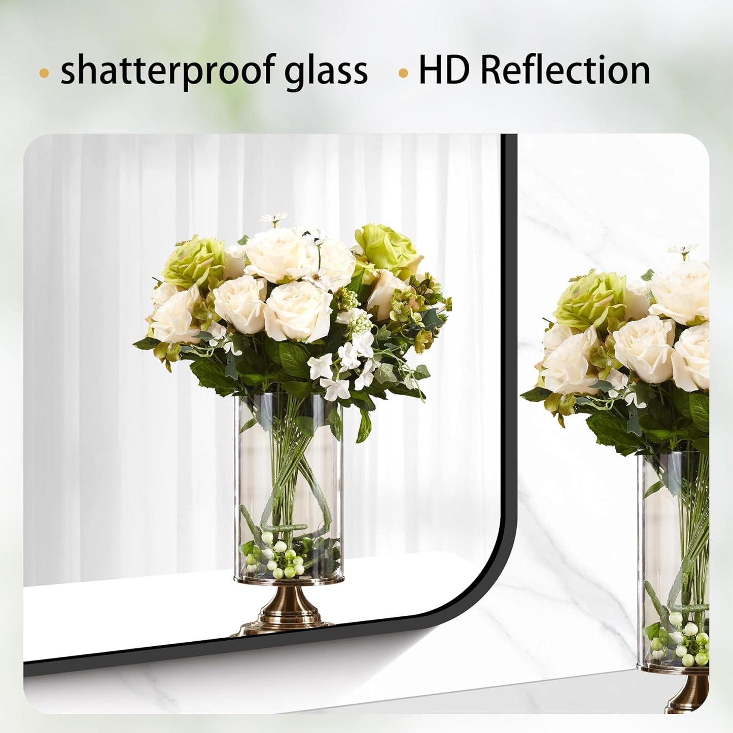 16" x 40"Bathroom Mirror, Matte Black Wall Mirror with Metal Frame, Decorative Rectangular Vanity Mirror for Bedroom Bathroom Living Room Entryway (Horizontal/Vertical)