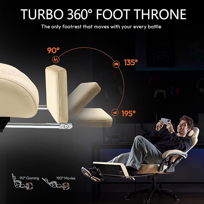 Dowinx Gaming Chair for Adults with Dual-Point Massage, Ergonomic Racing Style Game Chair Footrest, High Back Computer Chair 360° Swivel for Office,400LBS, Whtie