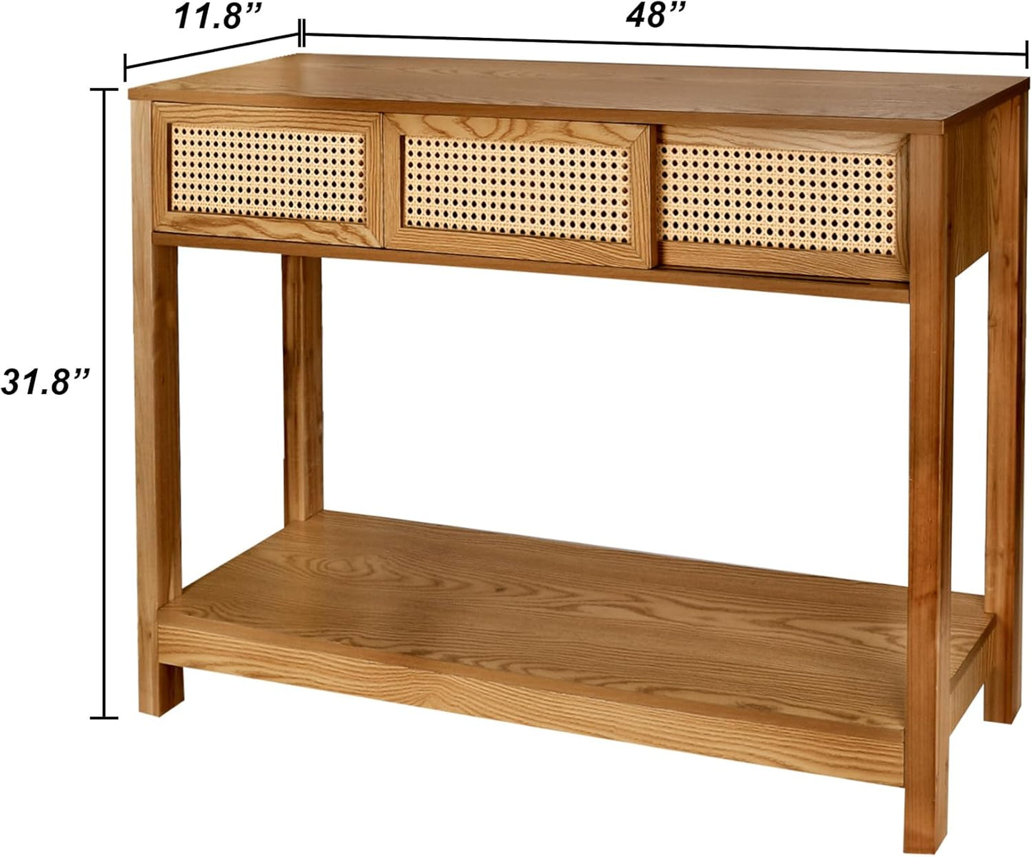 ZYBT Long Console Table, Rattan Entry Table, Console Tables for Entryway, Narrow Wood Console Table with Storage, Rustic Couch Table Hallway Table Brown Boho Sofa Table for Living Room