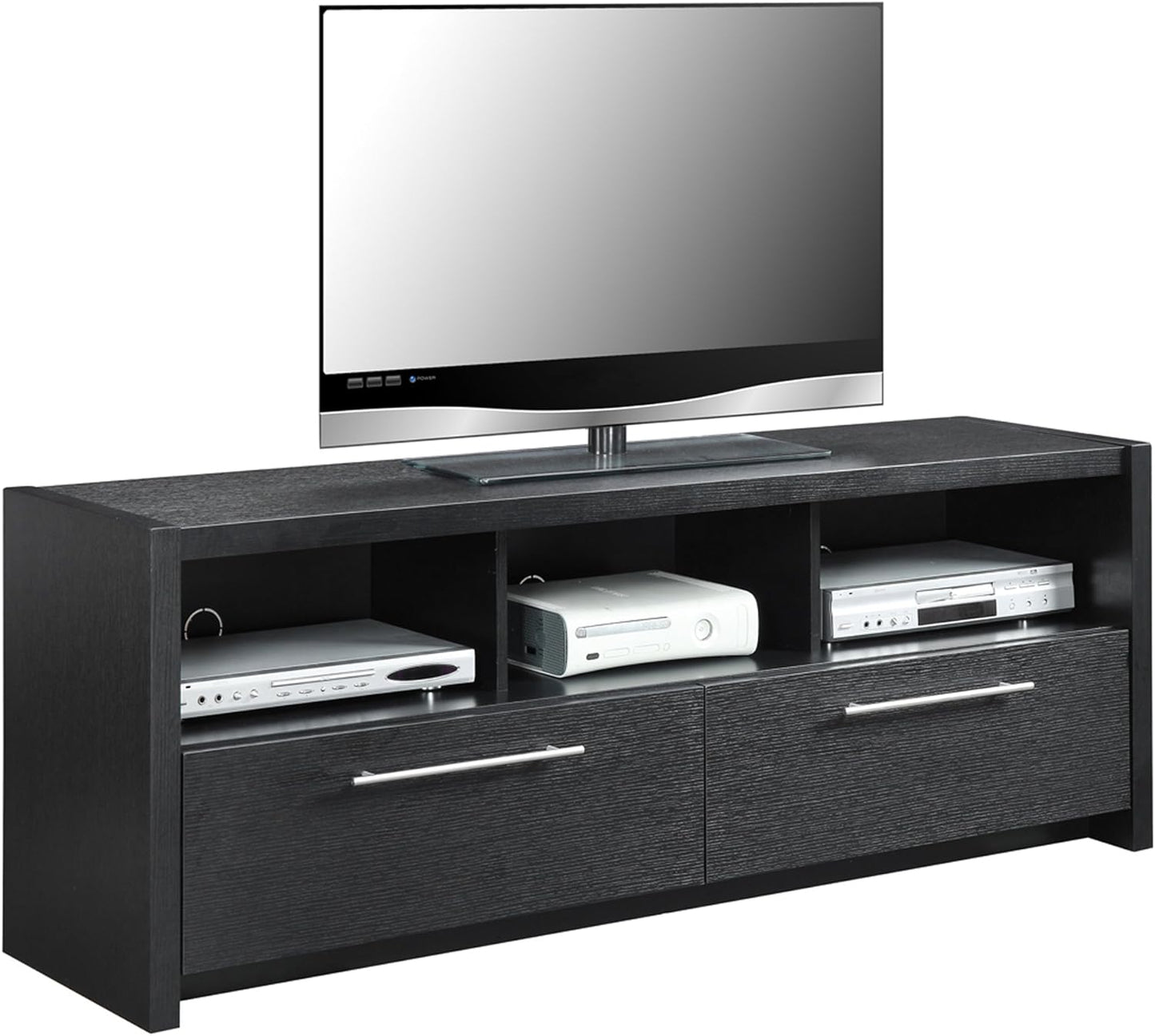 Convenience Concepts Newport Marbella TV Stand 60" - Modern Entertainment Center for TVs up to 65", Contemporary Media Console with Storage Cabinets & Shelves for Living & Family Room, Black