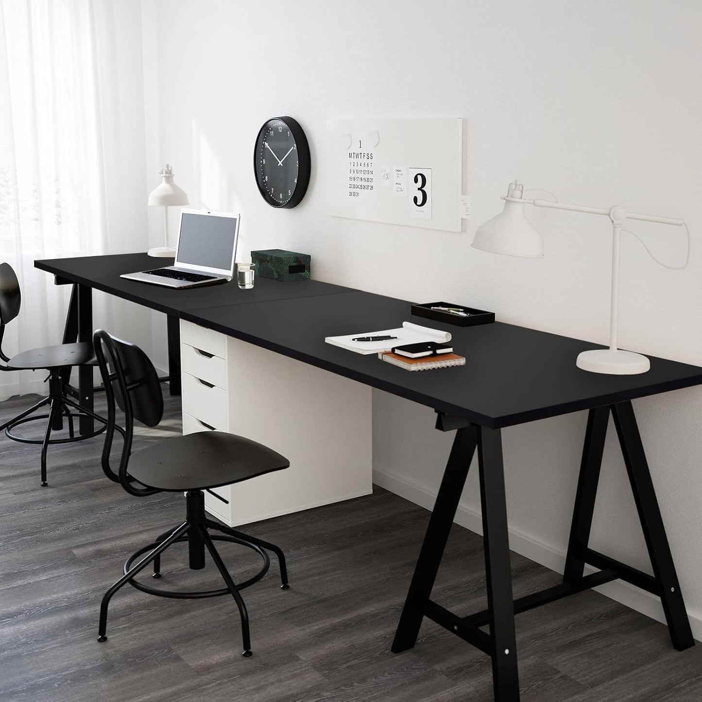 Kaboon Black Table Top 23.62" D x 59.1" W, Solid One-Piece Desktop, Universal Wood Countertop, Reversible Laminate Top, Double Desks, L-Desk DIY, for Home and Commercial