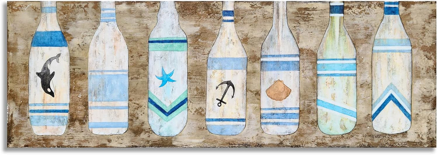 Yihui Arts Drift Bottle Canvas Wall Art - Rustic Coastal Painting for Farmhouse Living Room Decor