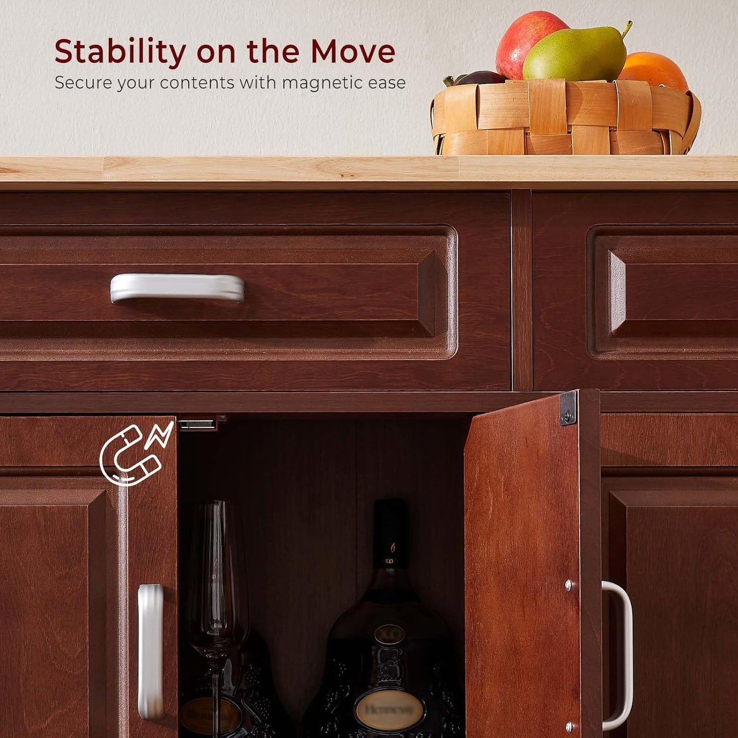 Walnut 54" Rolling Kitchen Island on Wheels, Large Kitchen Cart with Storage Cabinet, Portable Wood Island Table with 2 Drawers and Spice Rack & Towel Rack, Brown