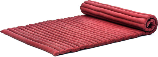 Leewadee - Kapok Roll Mat – Handcrafted Folding Sleep & Relaxation Mattress from Thailand, Ideal as Guest Bed, Camping Mat, Yoga Mat or Traditional Futon, 75 x 39 inches, Red