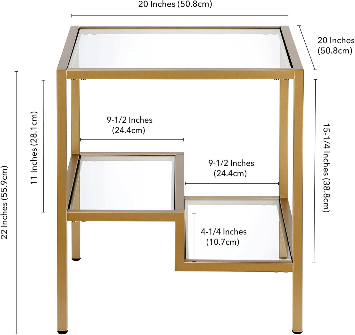 Henn&Hart 20" Wide Square Side Table in Brass, Table for Living Room, Bedroom