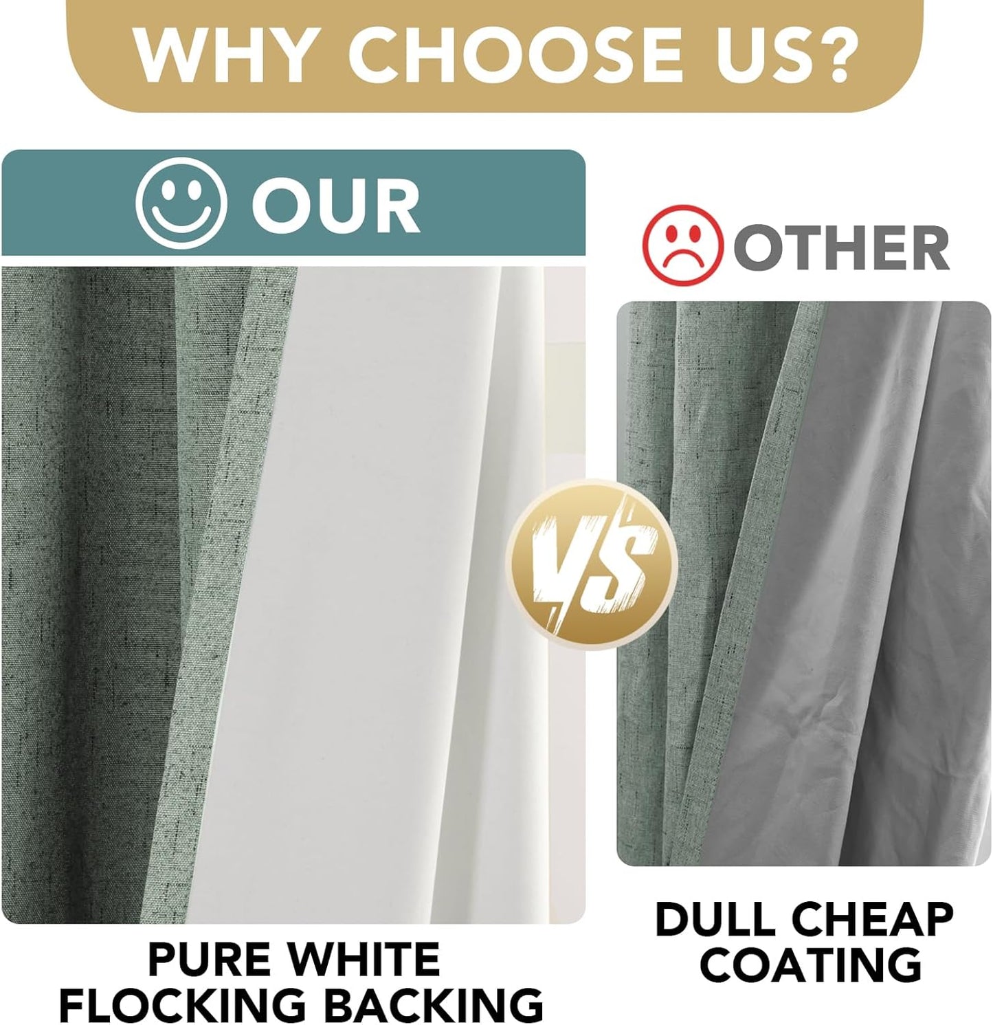 H.VERSAILTEX Linen Blackout Curtains 63 Inches Long 100% Blackout Thermal Insulated Textured Linen Look Curtain Draperies Anti-Rust Grommet, Energy Saving with White Liner, 2 Panels, Green Bay