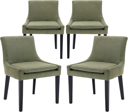 COLAMY Modern Dining Chairs Set of 4, Upholstered Corduroy Accent Side Chairs with Mid Back and Wood Legs for Living Room/Dining Room- Light Green