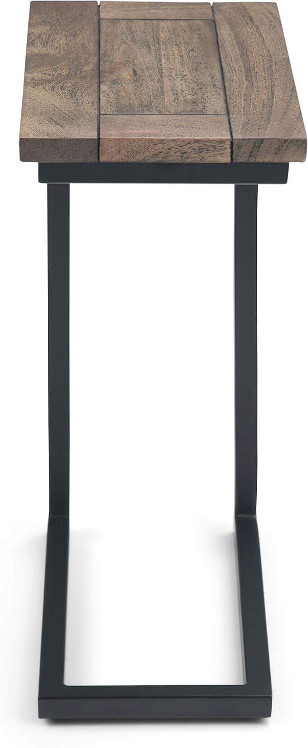SIMPLIHOME Skyler 18-inch Wide Solid Mango/Metal Industrial C-Shaped End Table in Beach Brown/Black for Living Room, Office, or Bedroom, Assembled