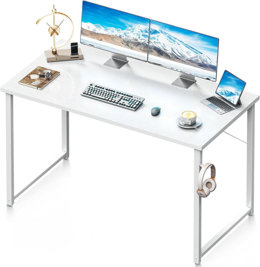 Coleshome 48 Inch Computer Desk, Modern Simple Style Desk for Home Office, Study Student Writing Desk, White