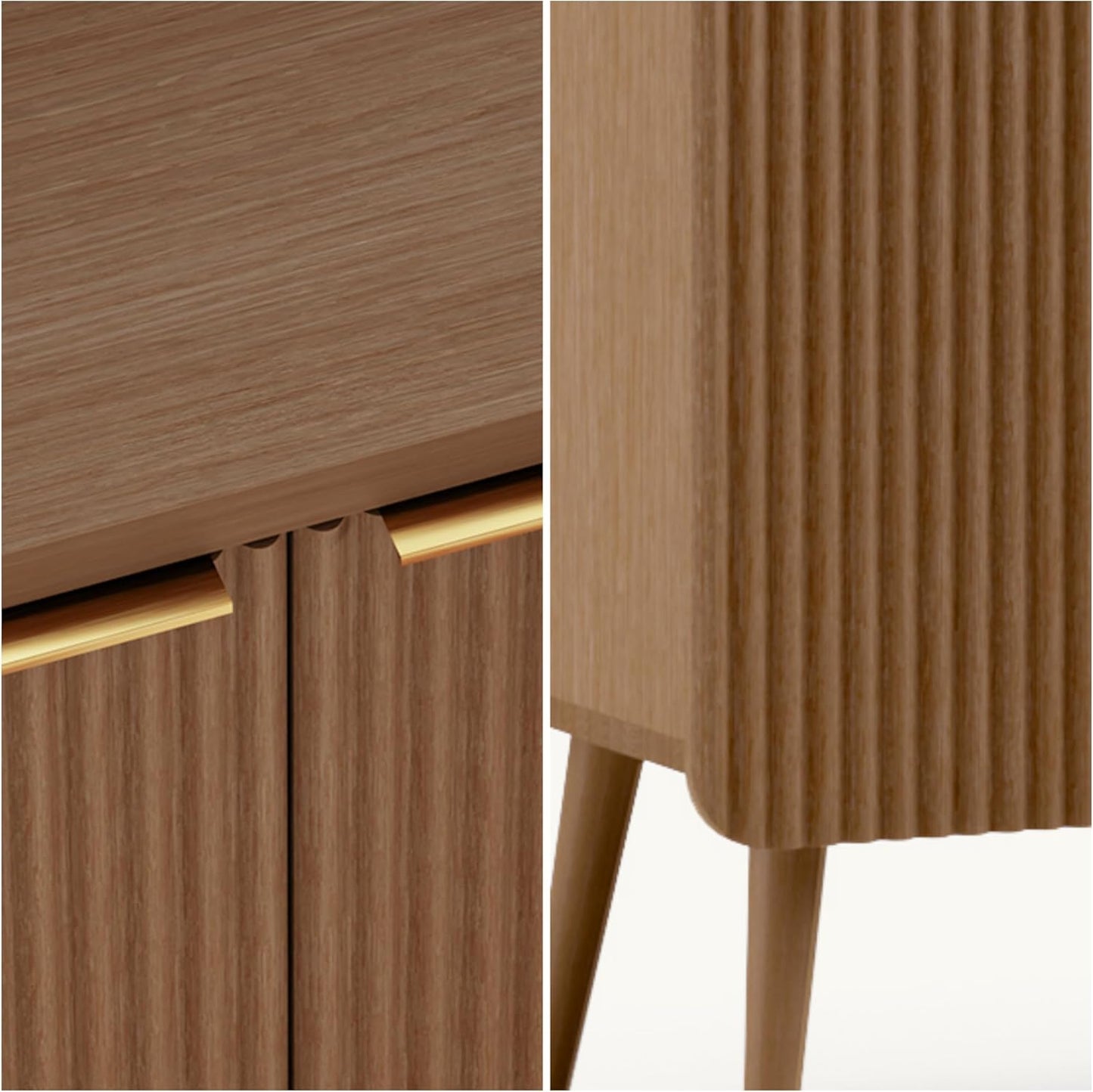 Buffet Cabinet, Sideboard Fluted Cabinet Modern Kitchen Buffet Storage Cabinets with Doors and Shelves, Wood Farmhouse Coffee Bar Station for Entryway & Dining Room & Living Room, Walnut