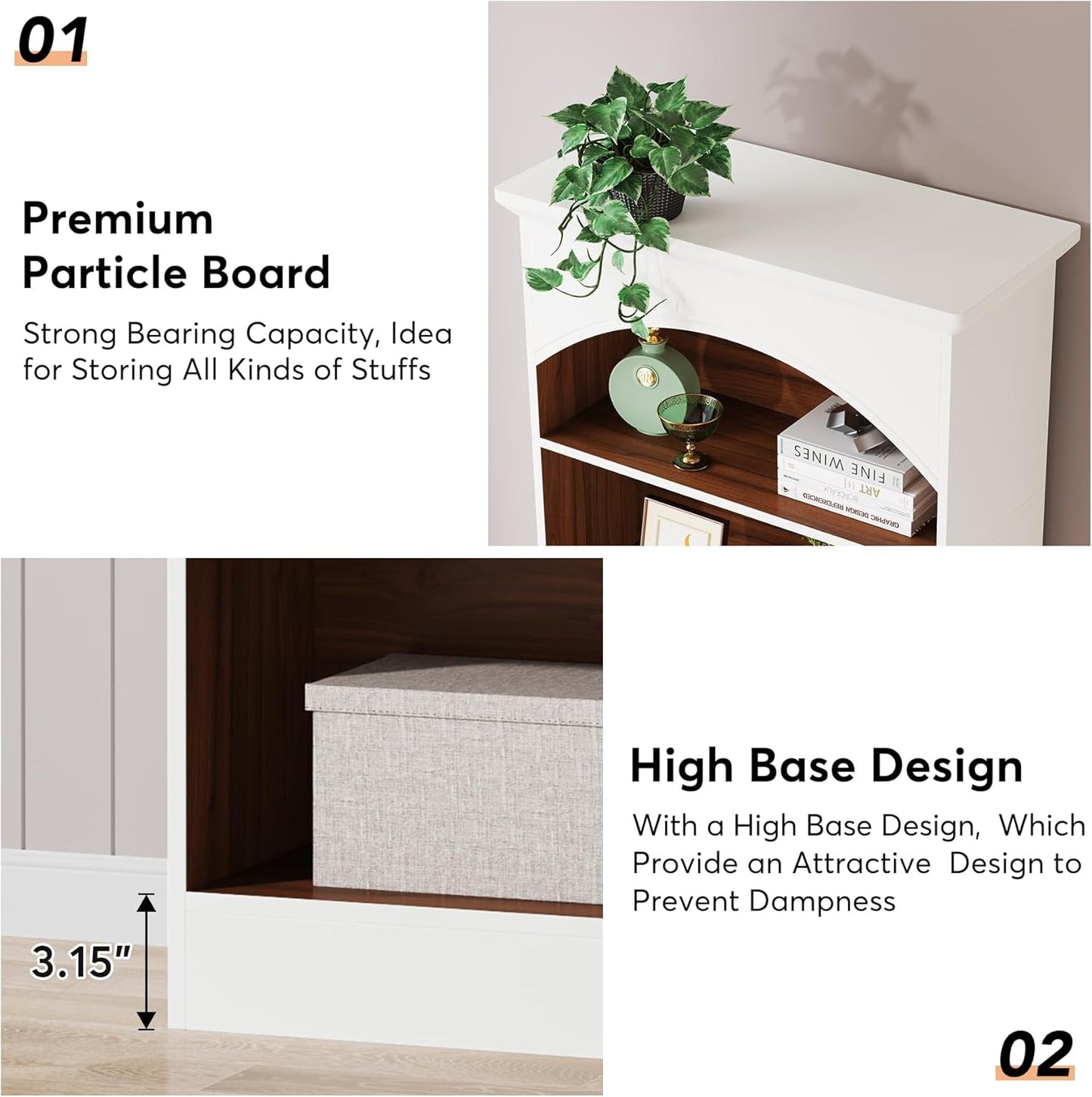 LITTLE TREE 70.9" White Bookcase, 5-Tier Tall Bookshelf with Open Shelves, Wooden Vintage Free-Standing Book Shelf for Living Room, Home Office, Bed Room
