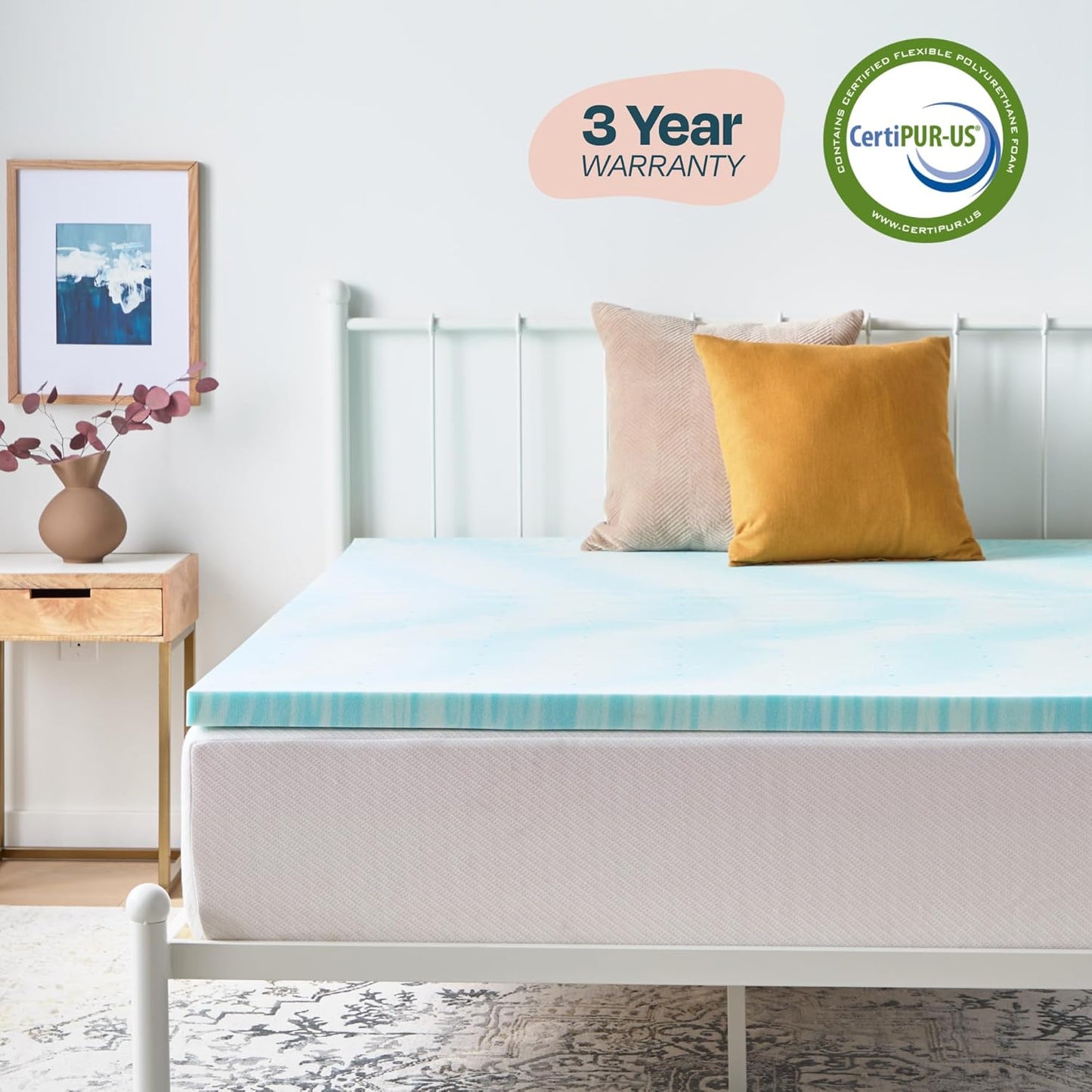 Linenspa 2 Inch Gel Swirl Memory Foam Mattress Topper – Cooling Gel Infused – Pressure Relieving Bed Topper - Mattress Pad – CertiPUR Certified - King Size