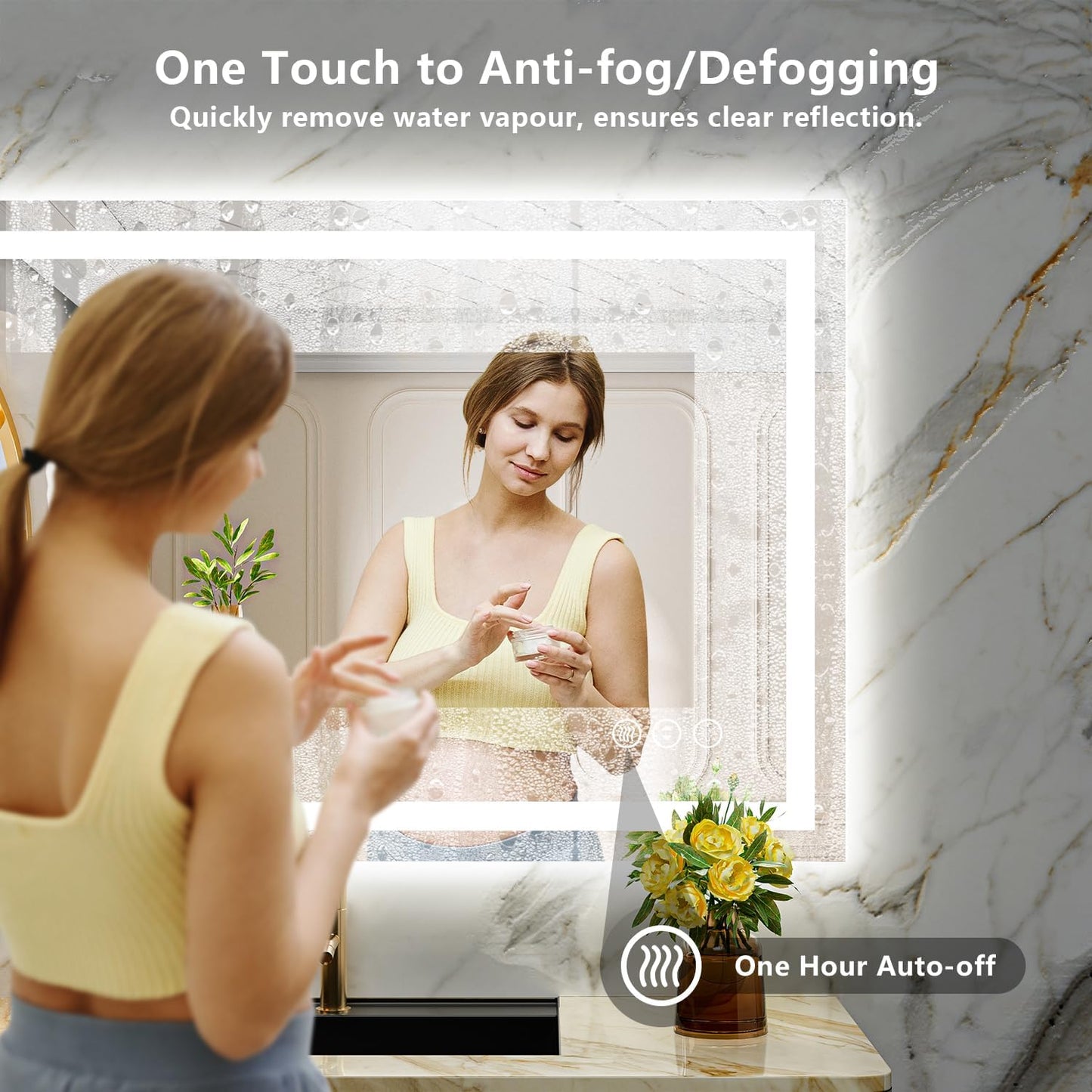 55x40 Inch LED Bathroom Mirror with Lights Front and Backlit Lighted Vanity Mirror for Bathroom Wall with 3 Colors Dimmable Anti-Fog Memory Shatter-Proof IP54 Waterproof Horizontal/Vertical