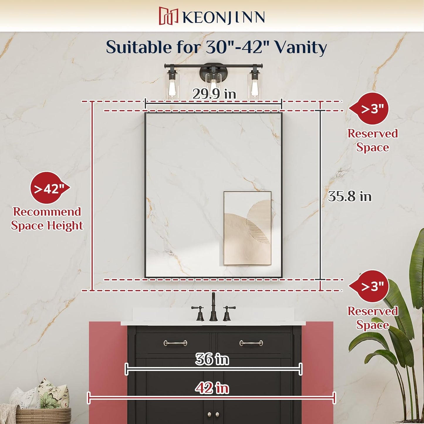 Keonjinn Black Bathroom Mirror 30 x 36 Inch, Metal Frame Black Mirror for Bathroom Sink, Rectangular Square Corner, Modern Farmhouse, Rectangle Vanity Mirror for Wall(Horizontal/Vertical)