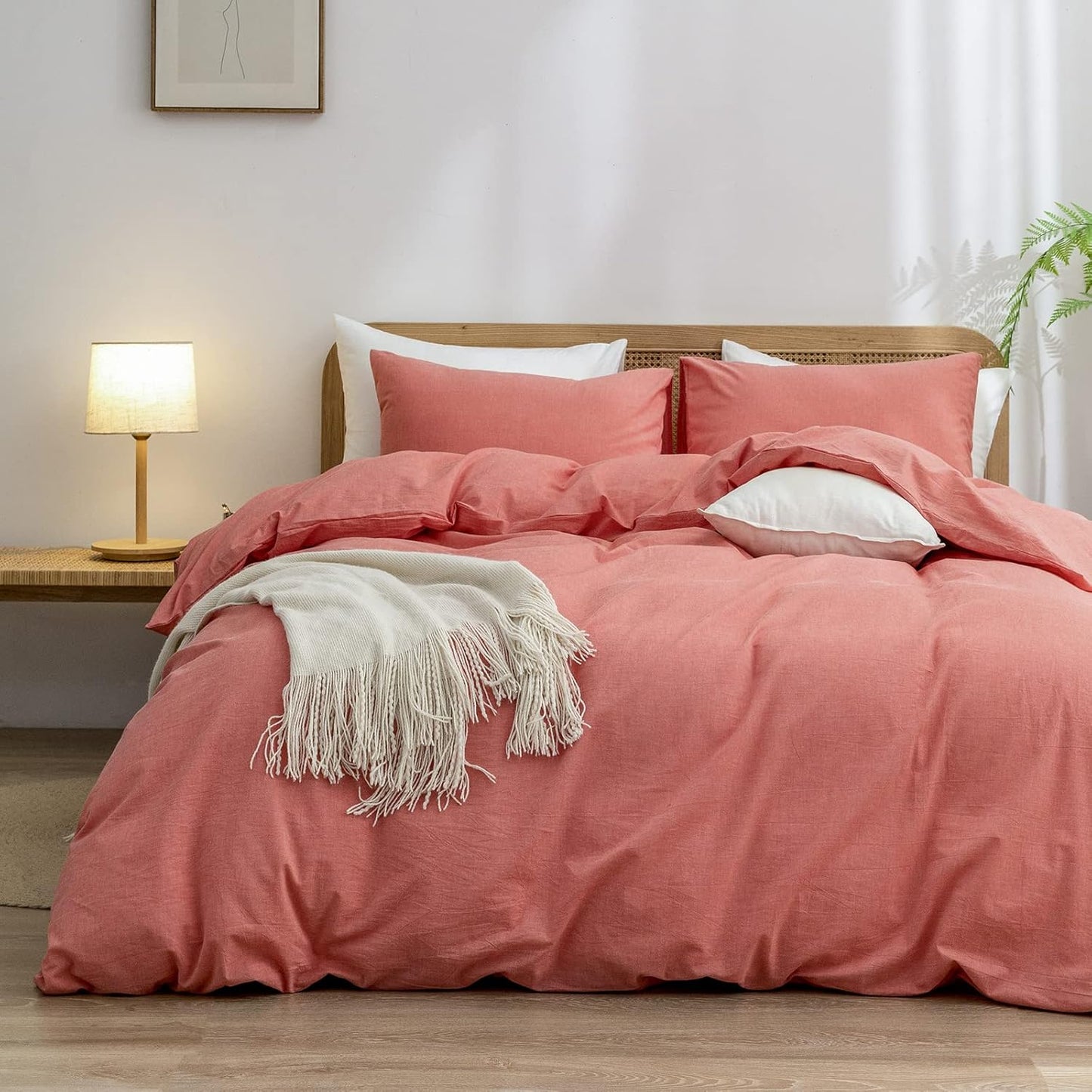 BESTOUCH Duvet Cover Set 100% Washed Cotton Linen Feel Super Soft Comfortable Chic Lightweight 2 PCs Home Bedding Set Solid Orange Twin/Twin XL